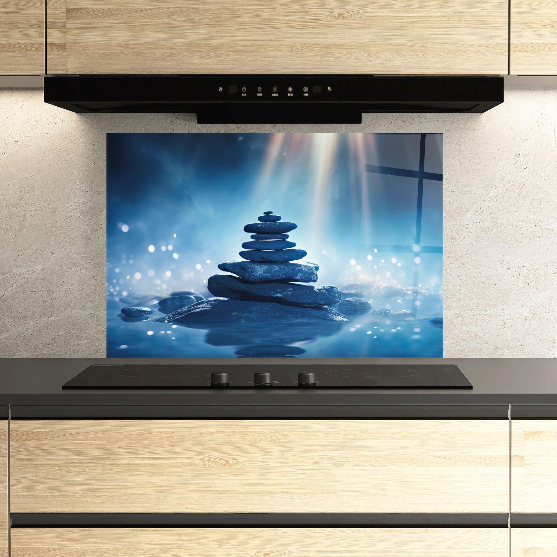 Küchenrückwand Glas Blue Light Stone mockup 3