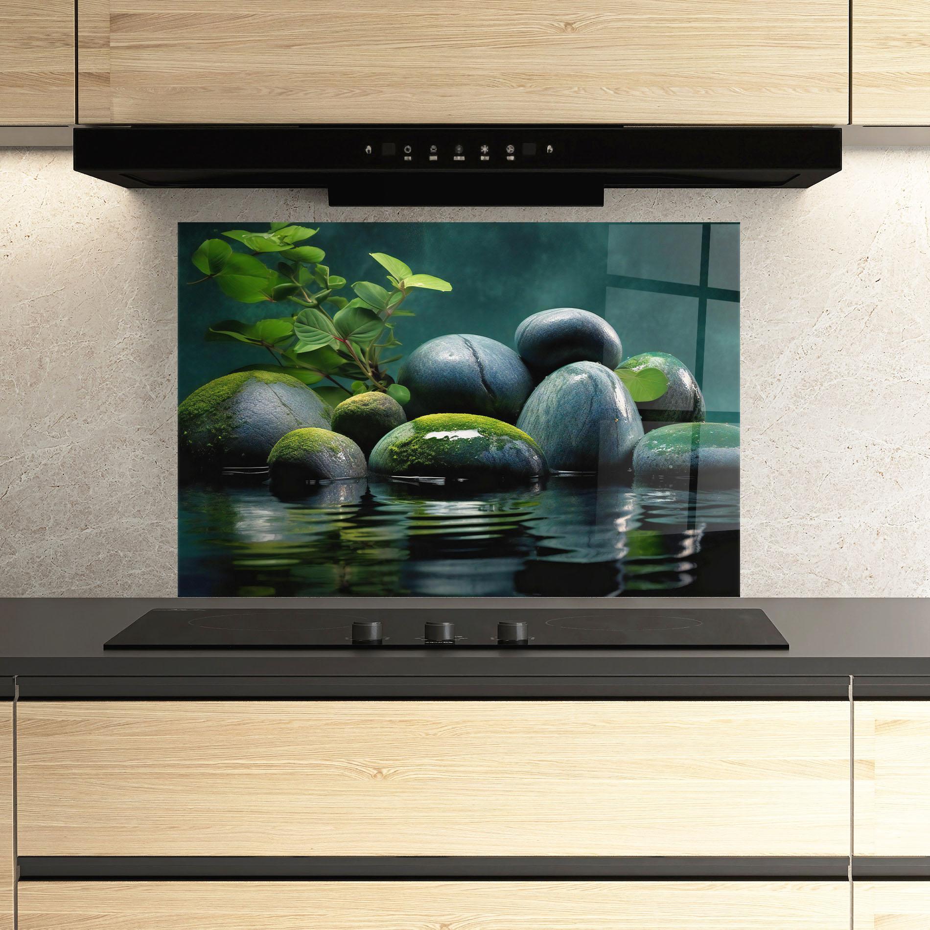 Küchenrückwand Glas Green Stone Nature mockup 3