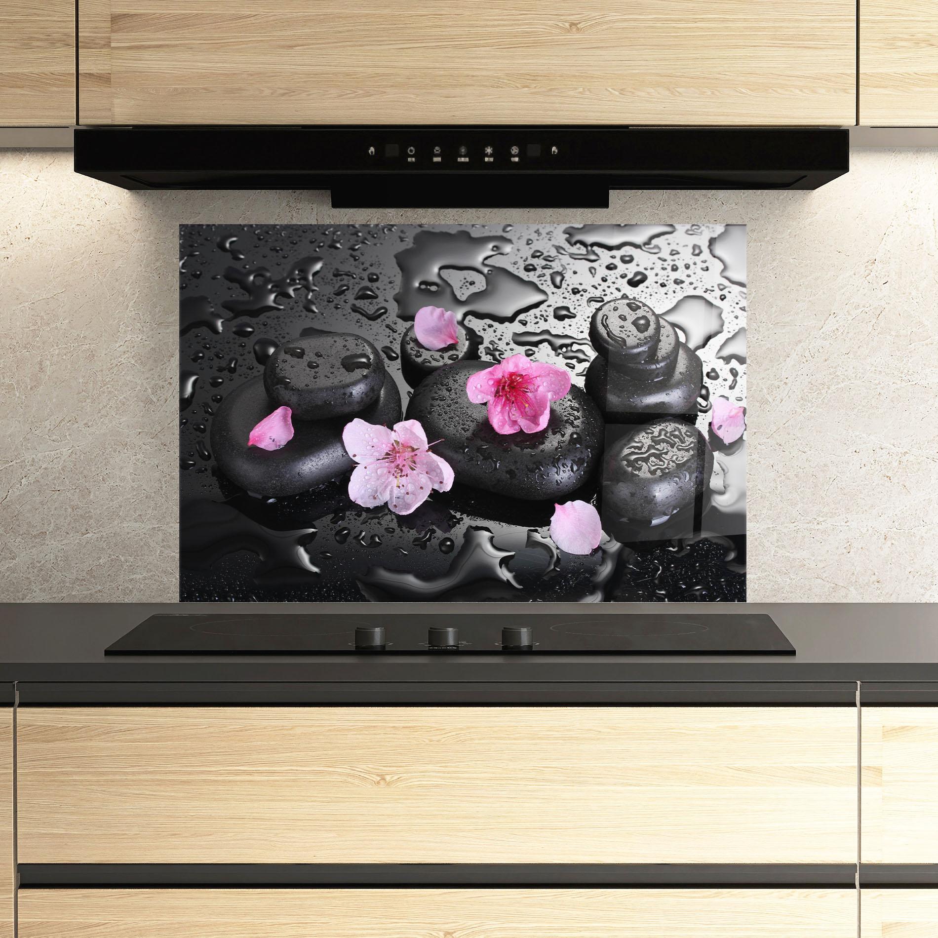Küchenrückwand Glas Pink Sakura Stones mockup 3
