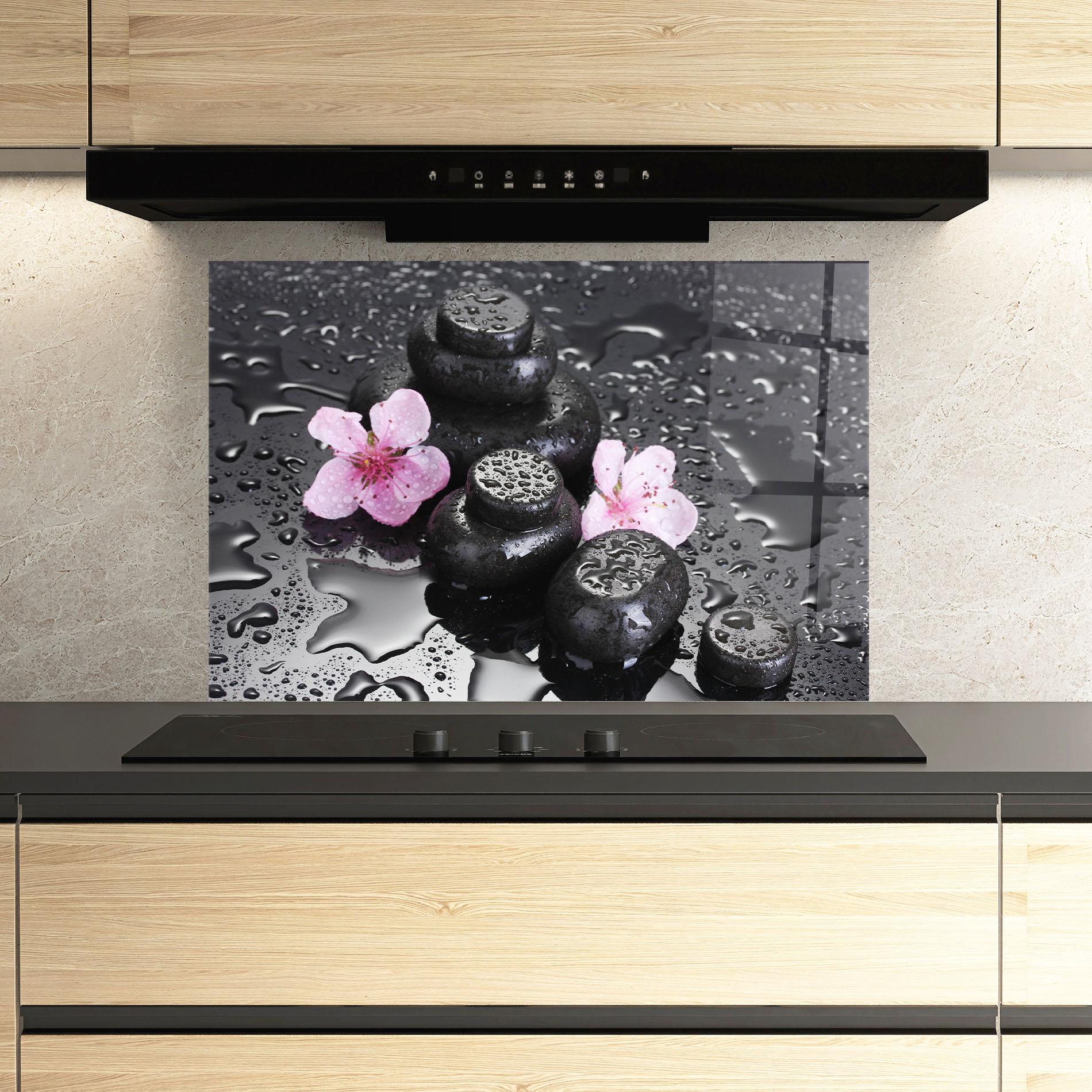 Küchenrückwand Glas Sakura Stones mockup 3