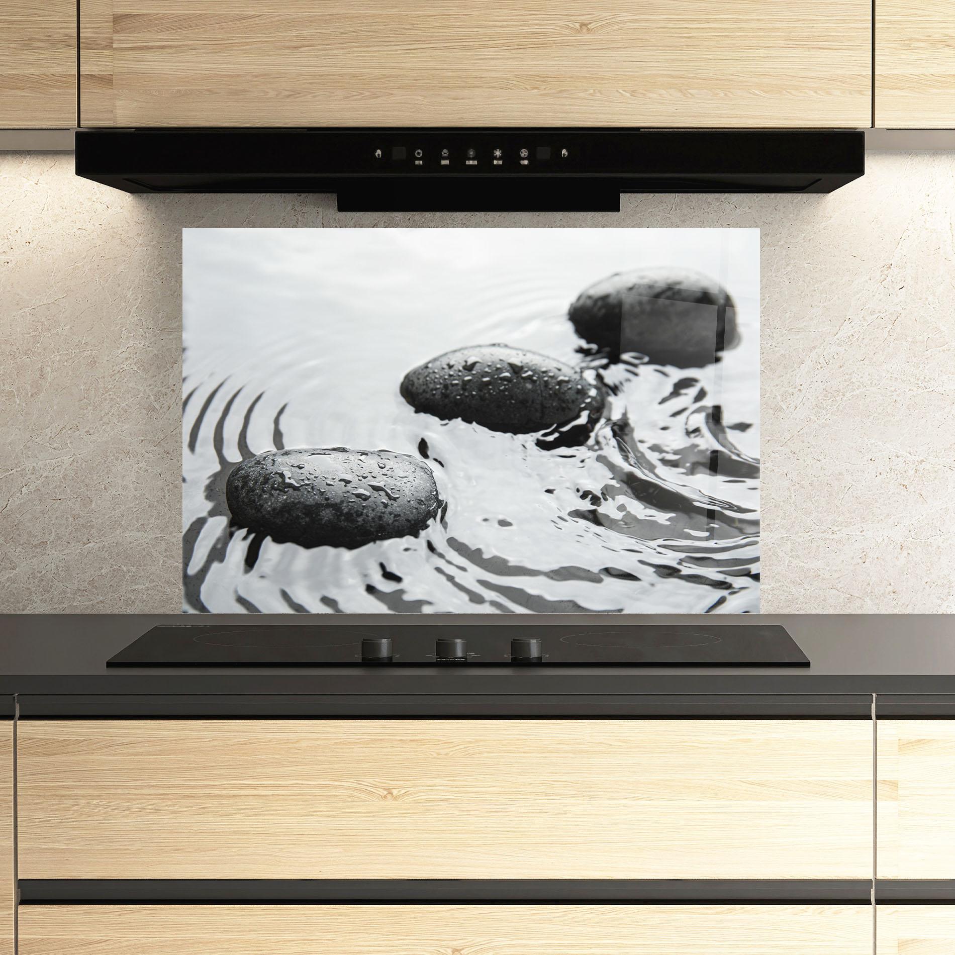 Küchenrückwand Glas Spa Stones Water mockup 3