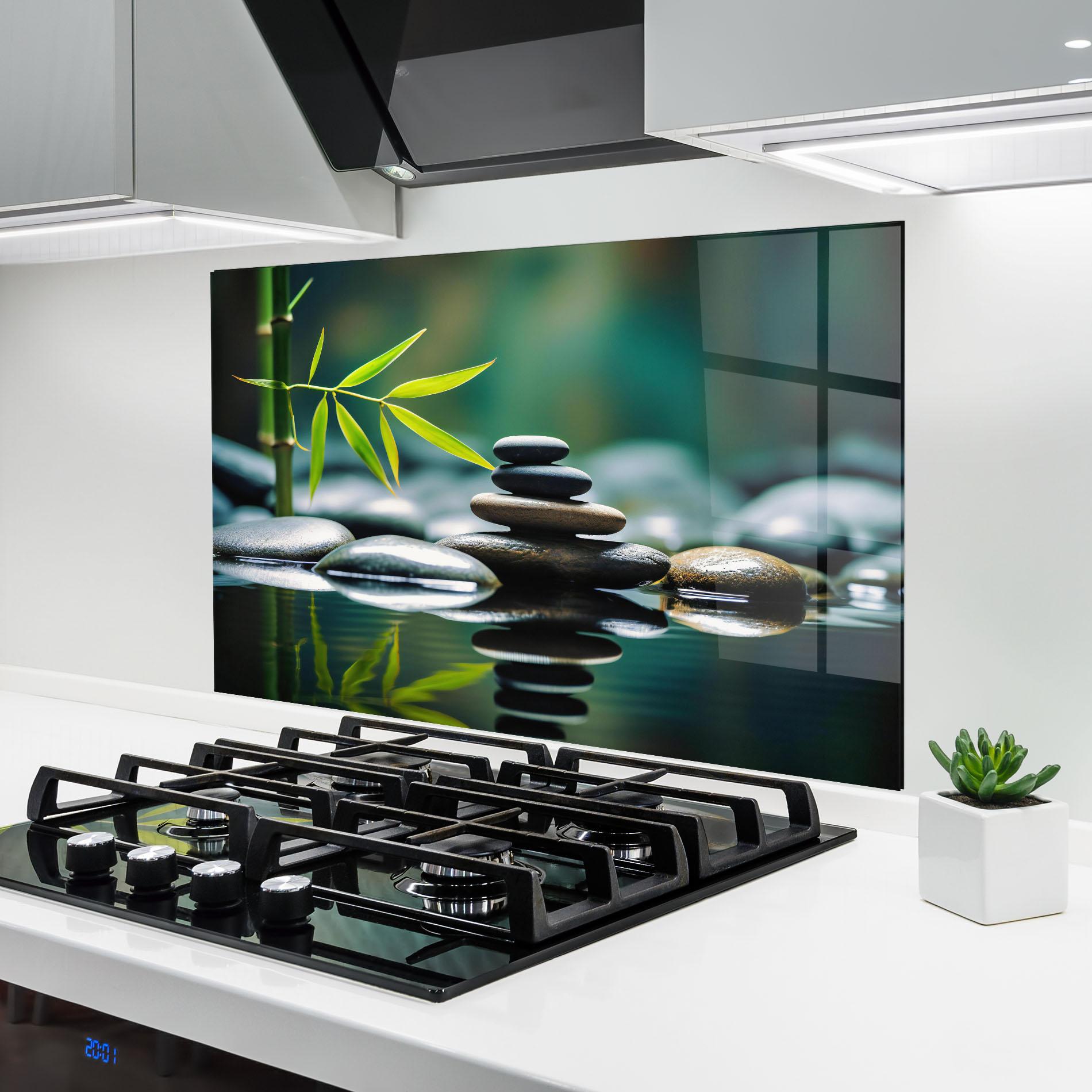 Küchenrückwand Glas Bamboo Stones mockup 6