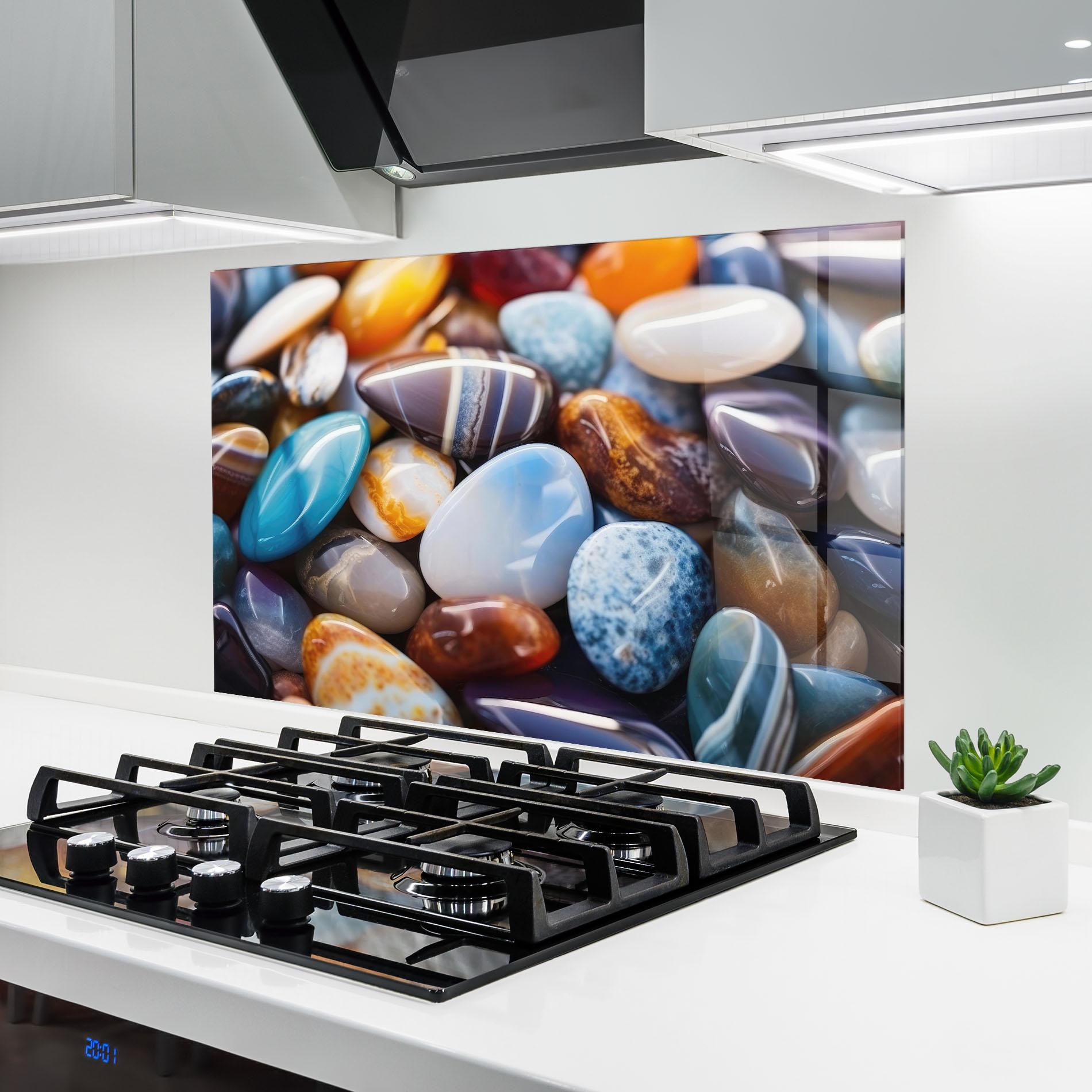 Küchenrückwand Glas Beach Gemstones mockup 6