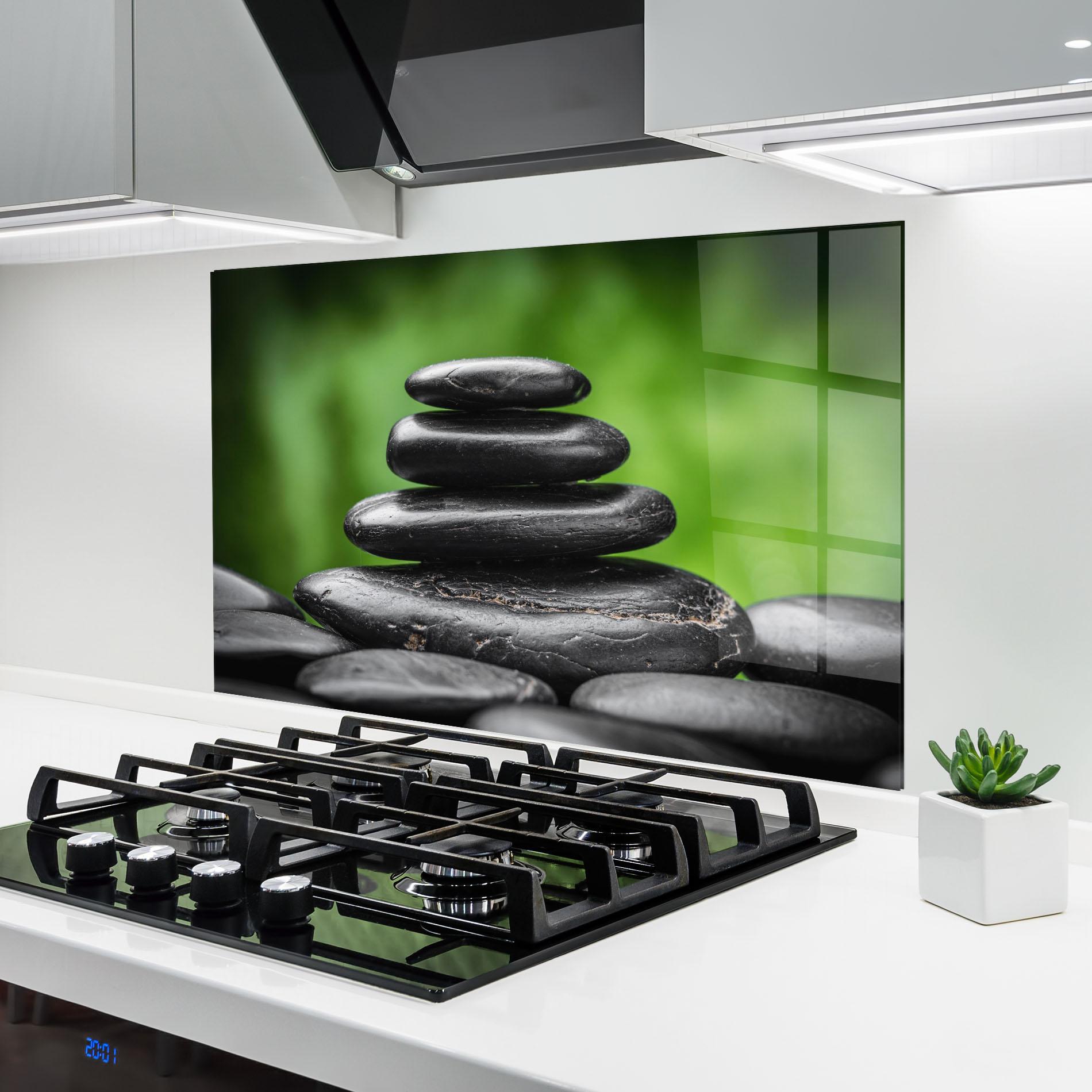 Küchenrückwand Glas Black Stone Meditation mockup 6
