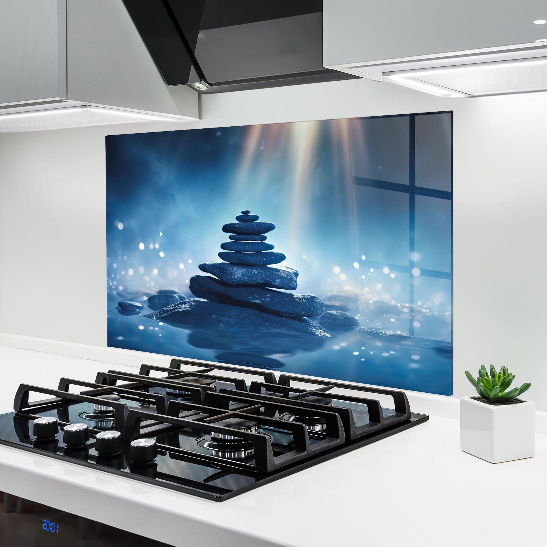 Küchenrückwand Glas Blue Light Stone mockup 6