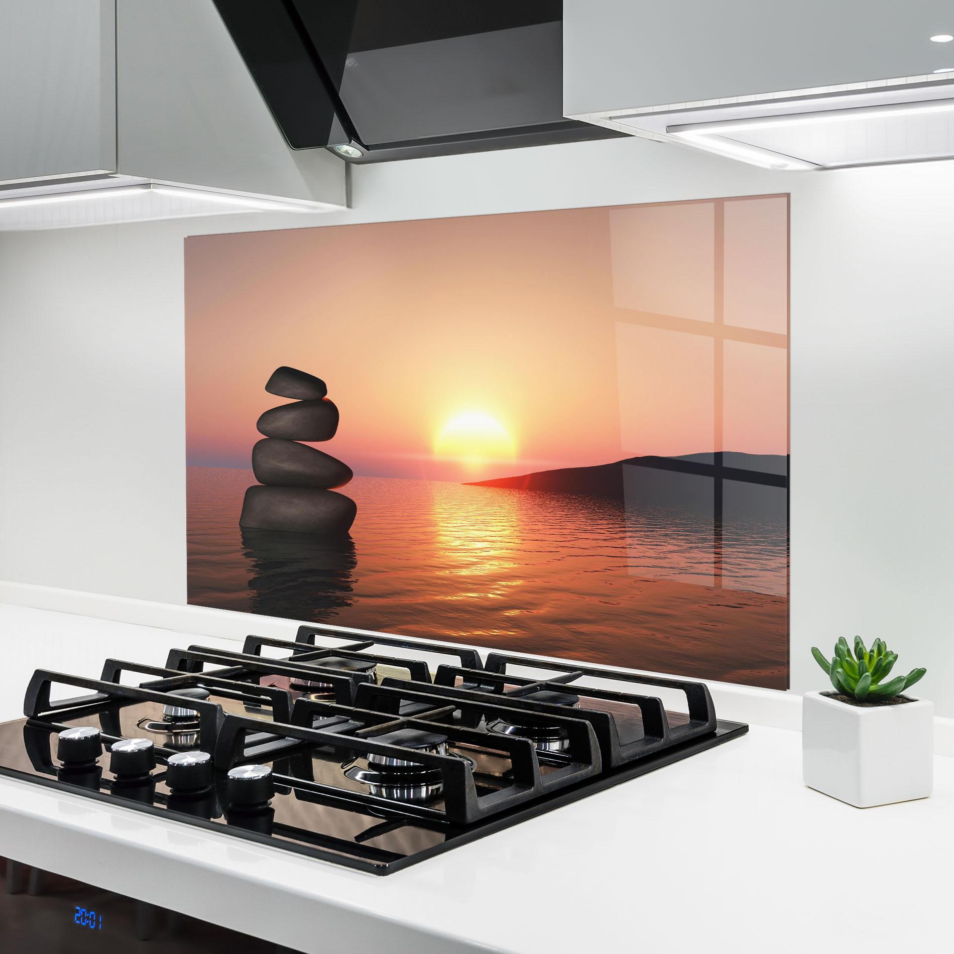 Küchenrückwand Glas Peace And Sunset mockup 6