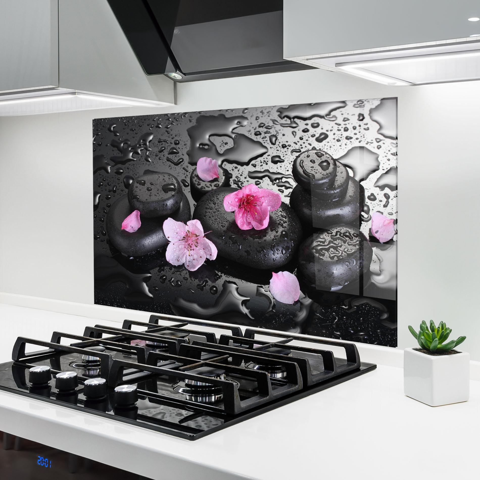 Küchenrückwand Glas Pink Sakura Stones mockup 6