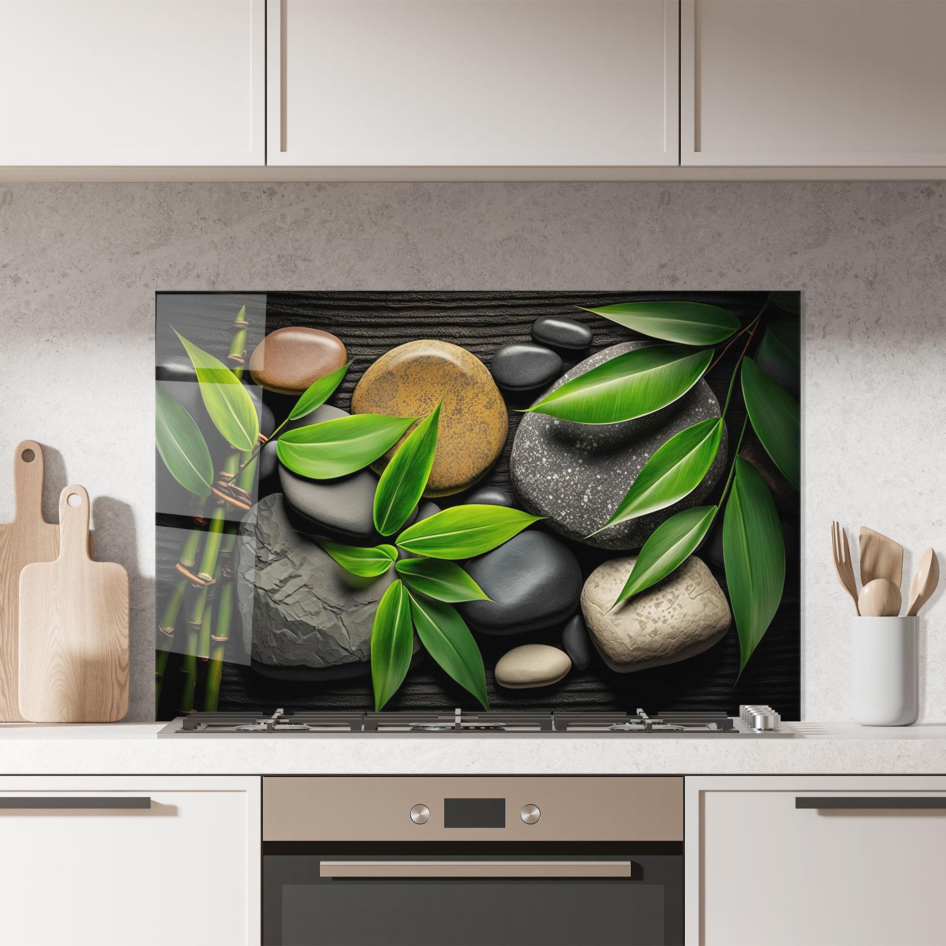 Küchenrückwand Glas Bamboo Stones View mockup 7
