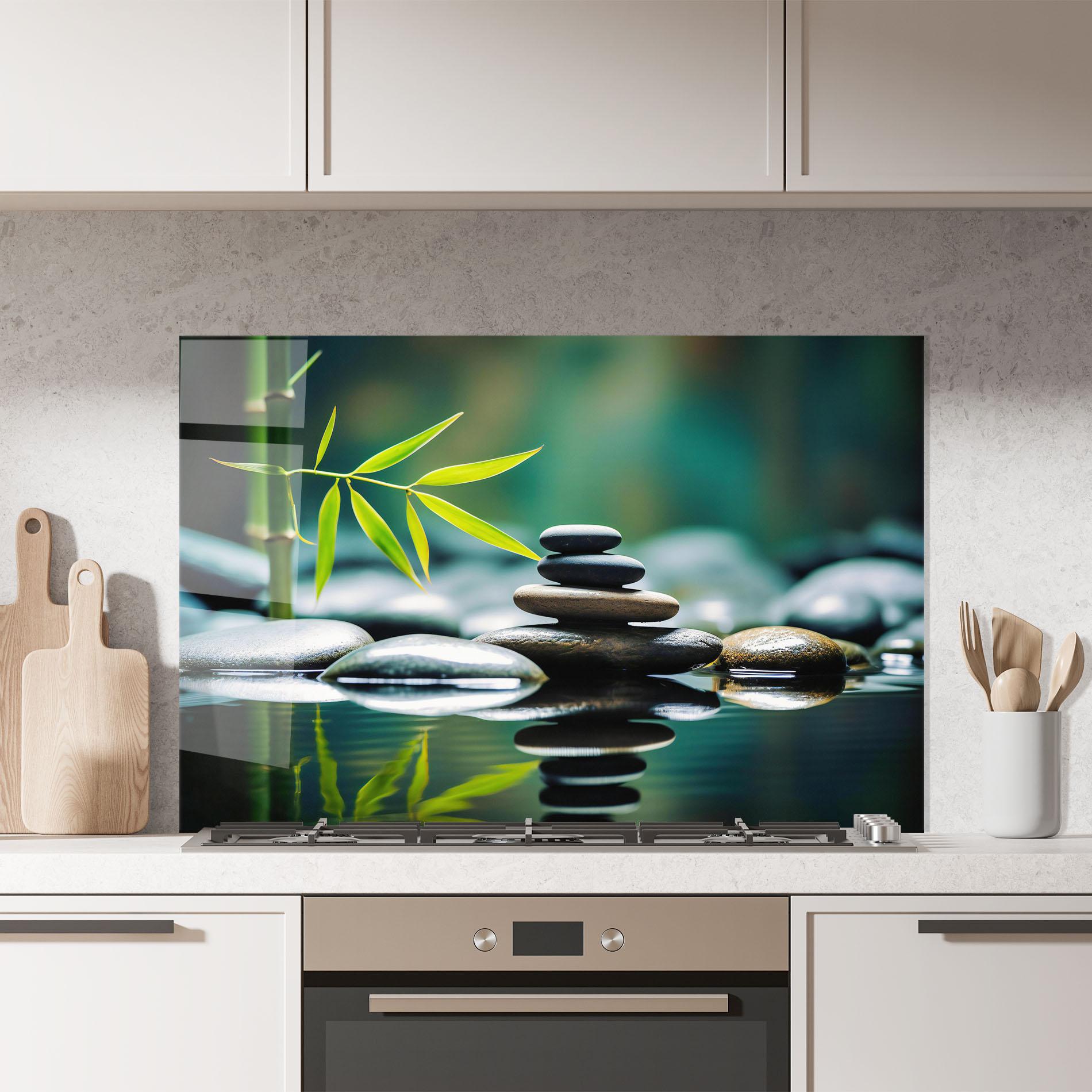 Küchenrückwand Glas Bamboo Stones mockup 7