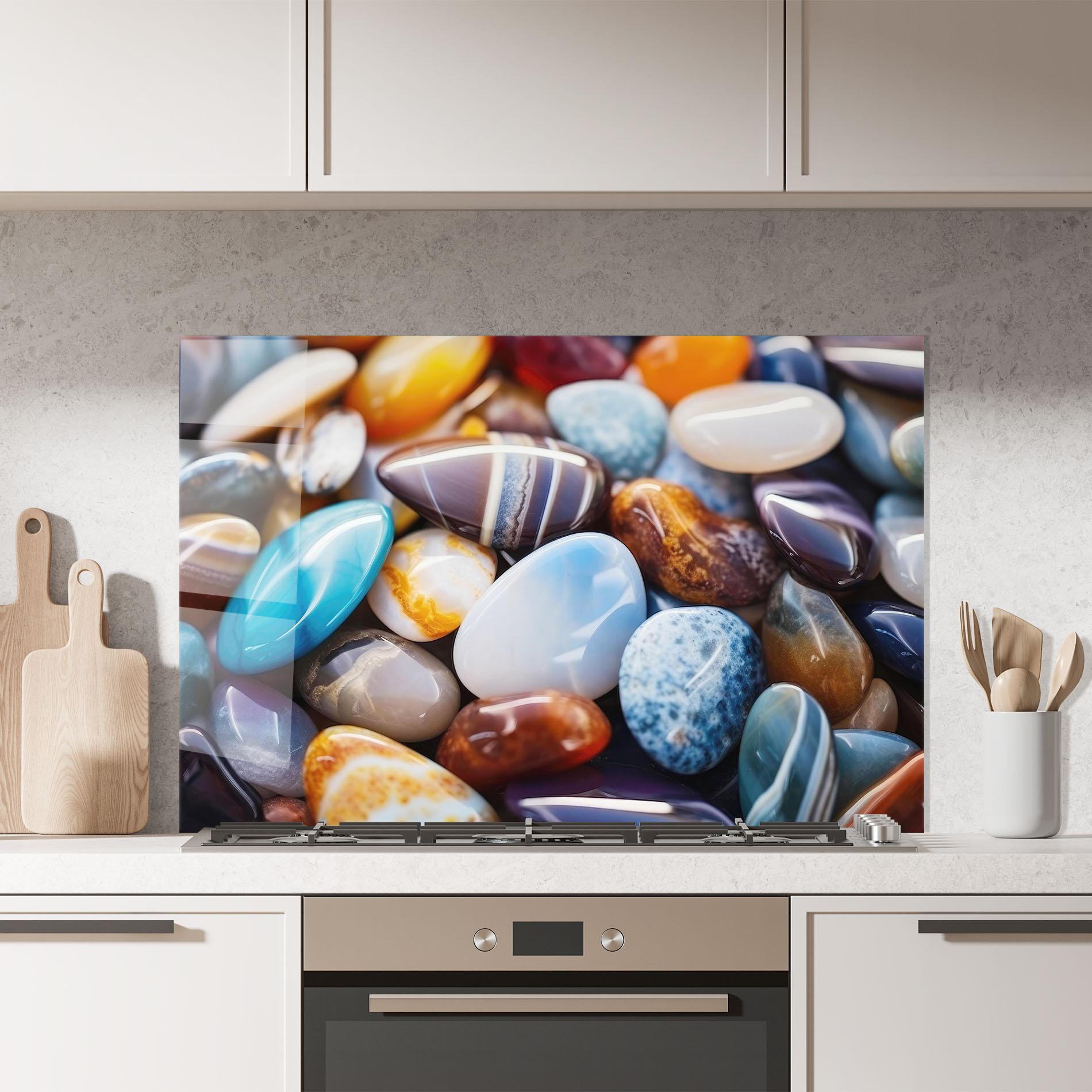 Küchenrückwand Glas Beach Gemstones mockup 7