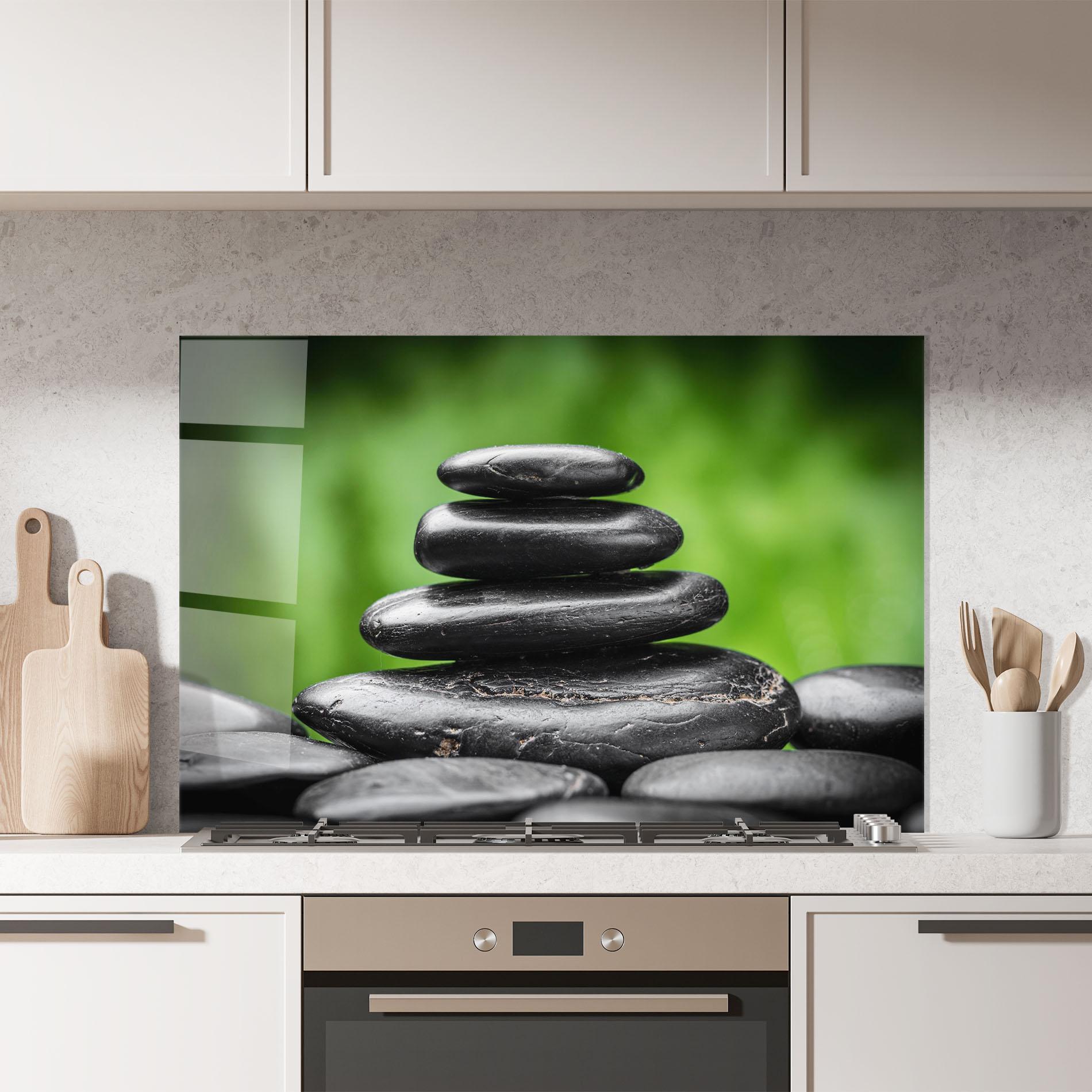 Küchenrückwand Glas Black Stone Meditation mockup 7