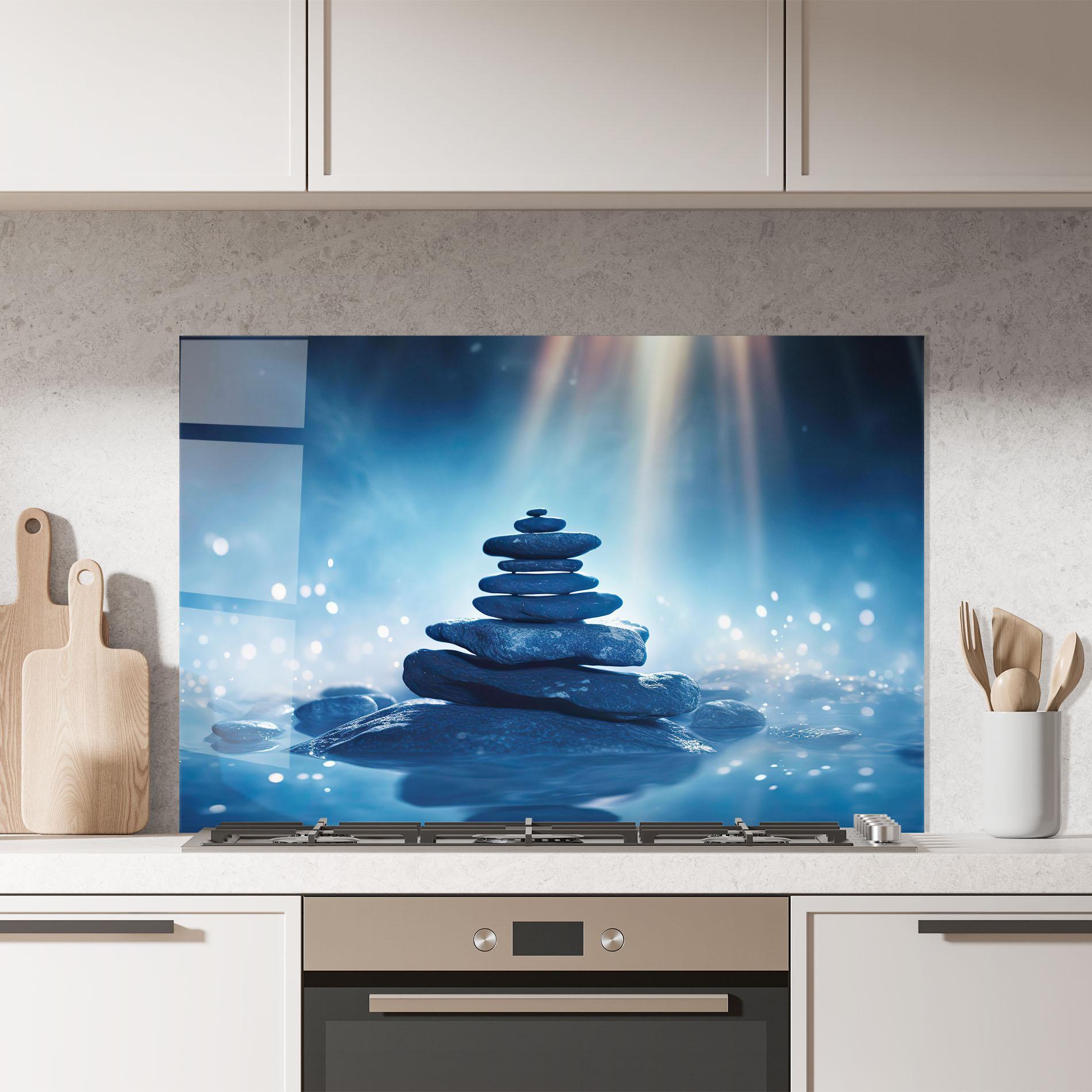 Küchenrückwand Glas Blue Light Stone mockup 7