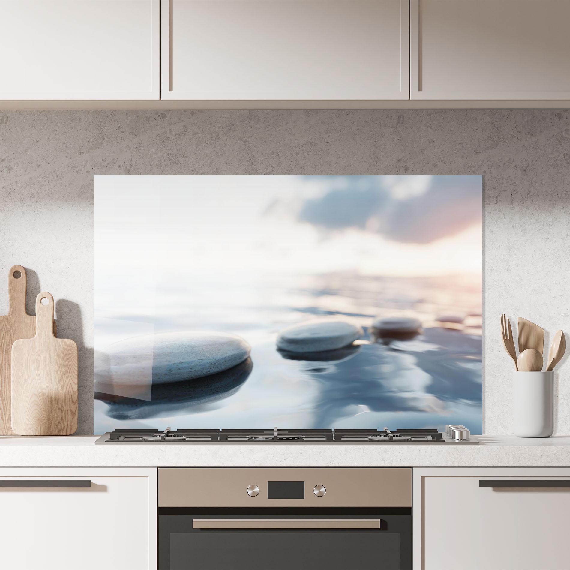 Küchenrückwand Glas Calm Water Stone mockup 7