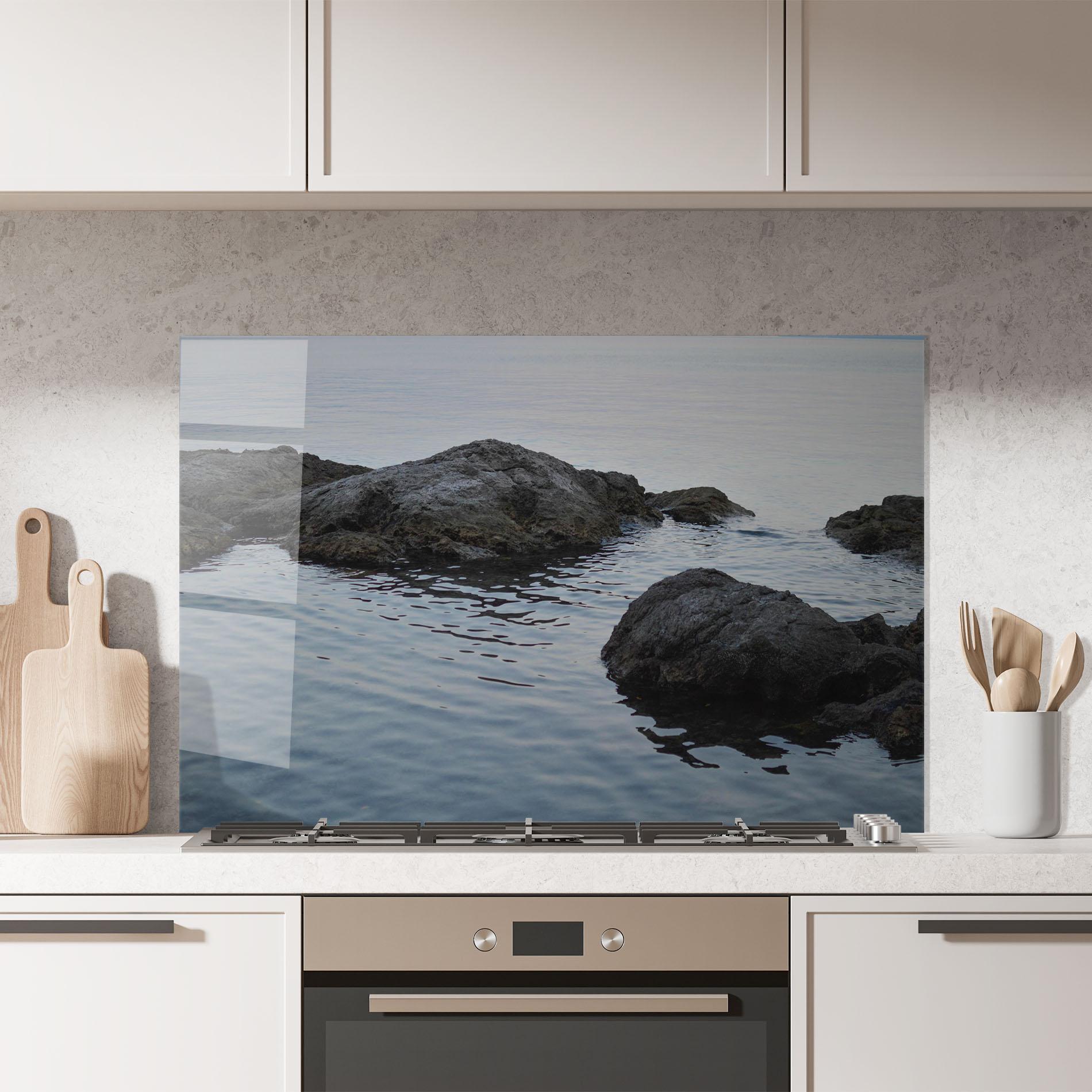 Küchenrückwand Glas Calm Water Stones mockup 7