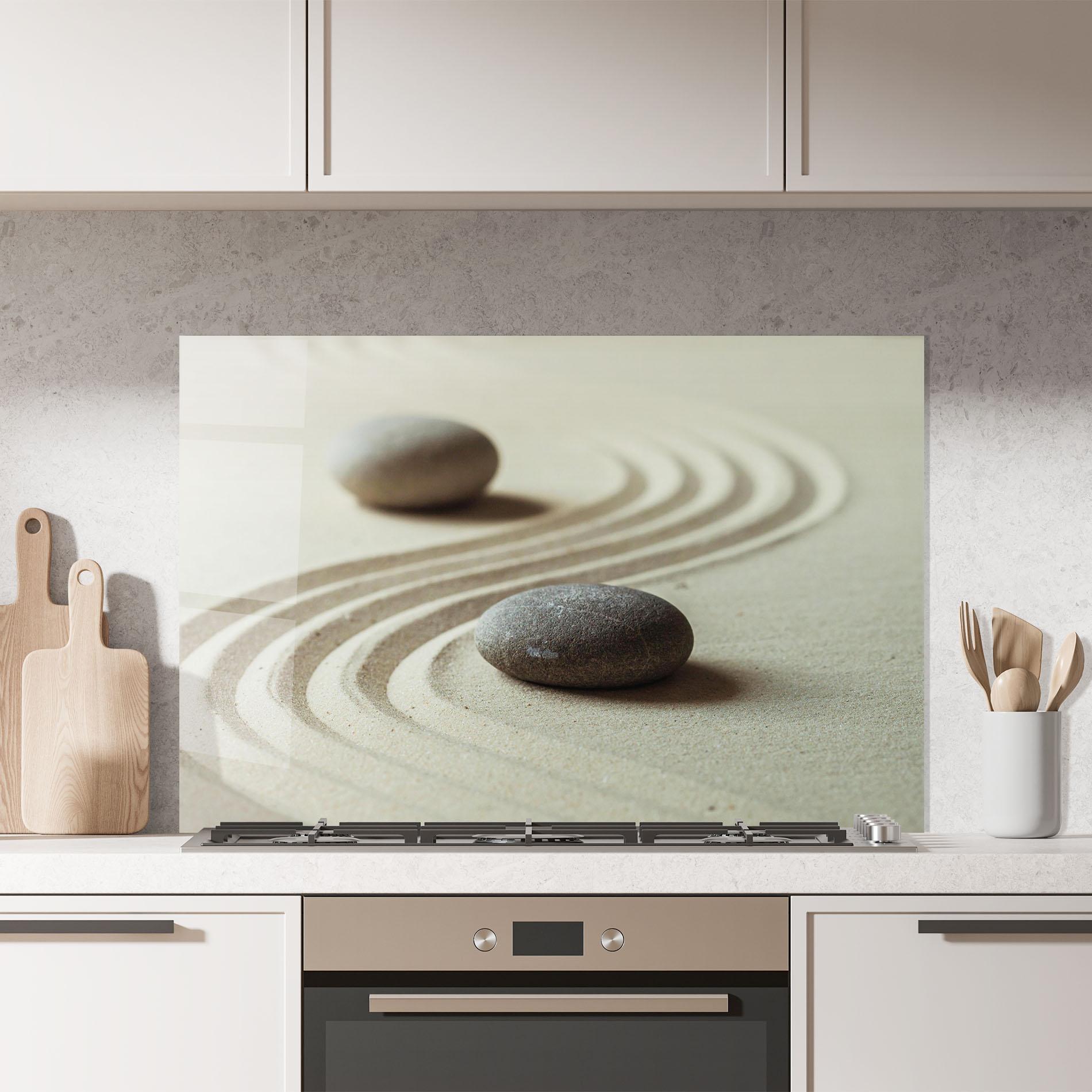 Küchenrückwand Glas Cream Sand Stones mockup 7