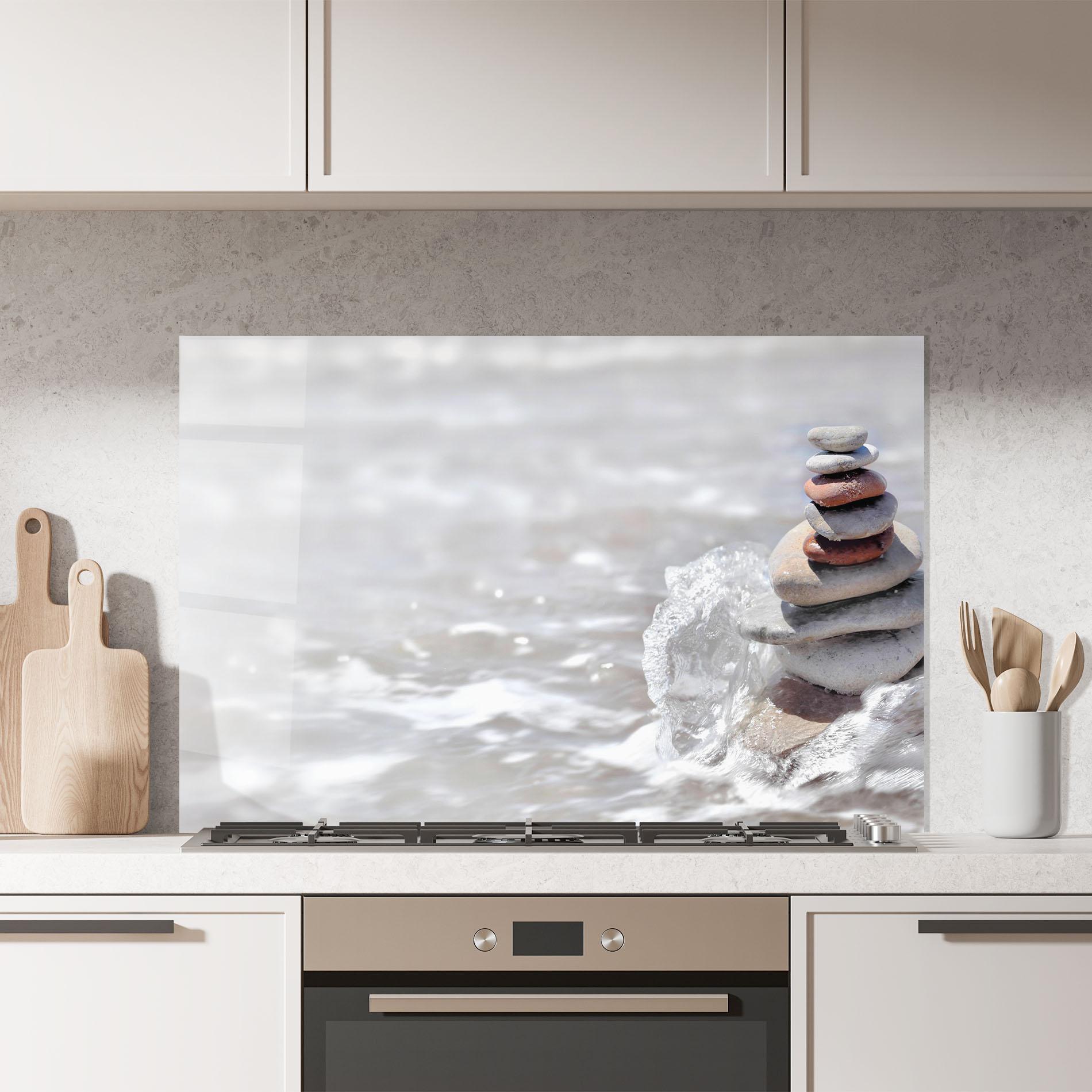 Küchenrückwand Glas Pebbles Balance Sea mockup 7
