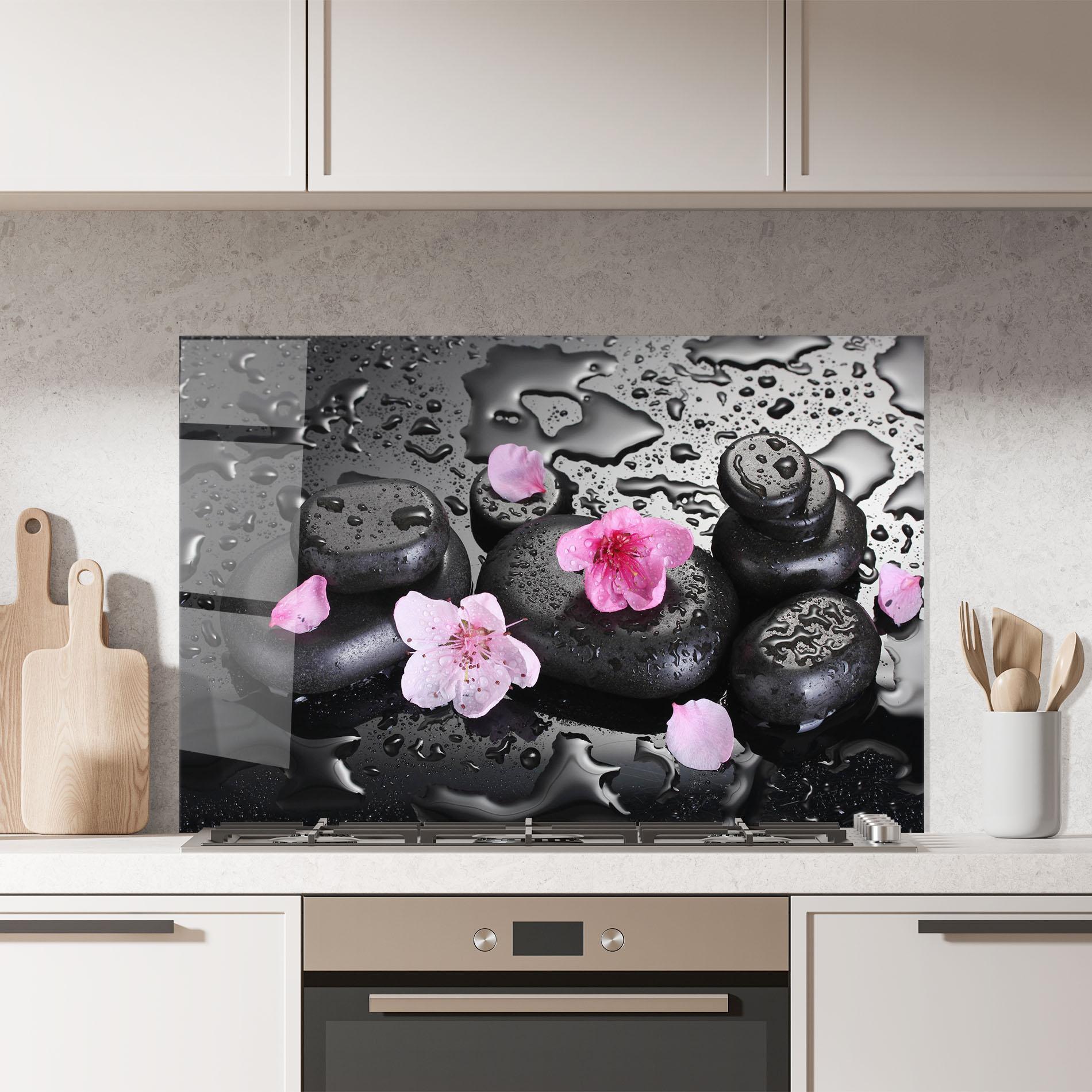 Küchenrückwand Glas Pink Sakura Stones mockup 7