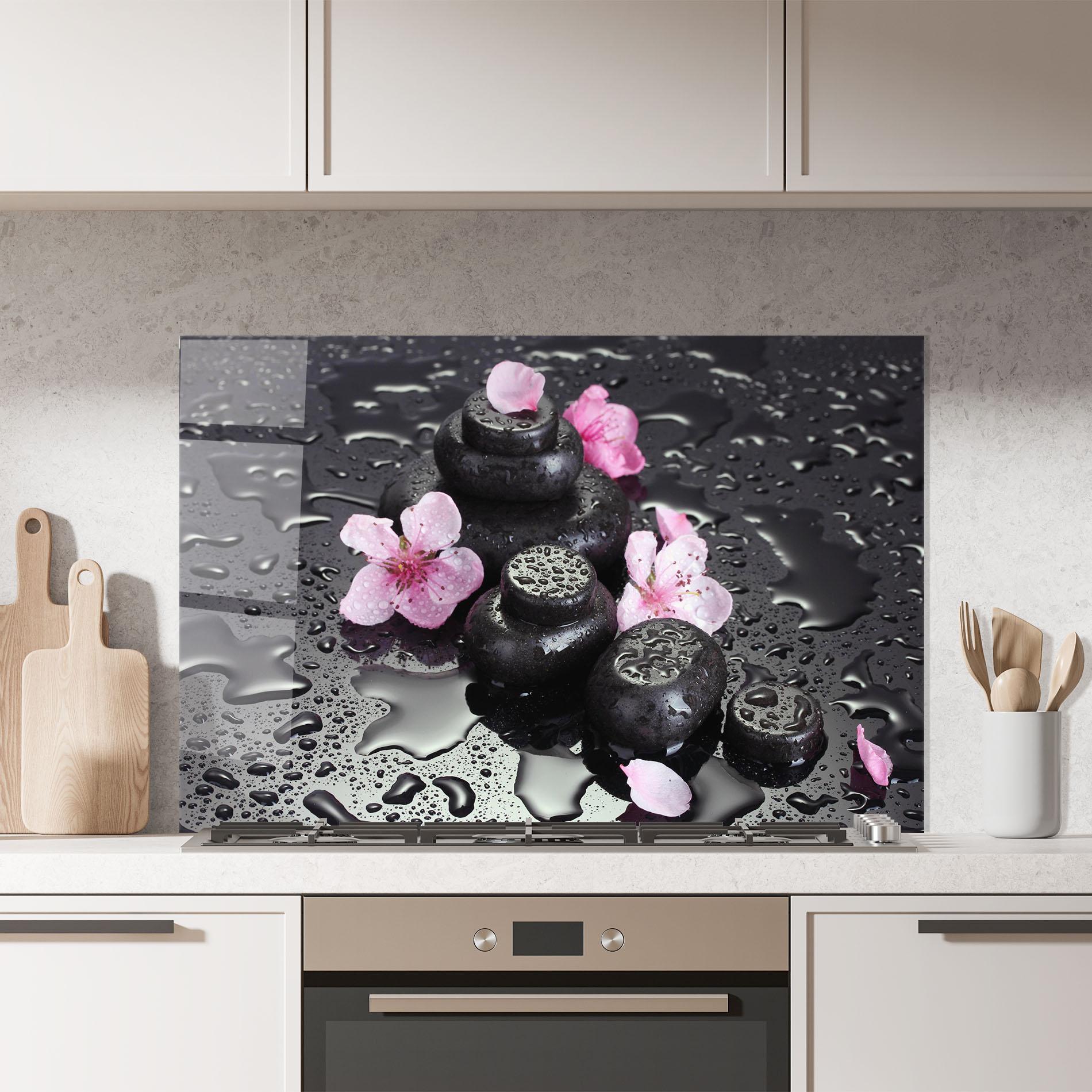 Küchenrückwand Glas Pretty Flower Stones mockup 7