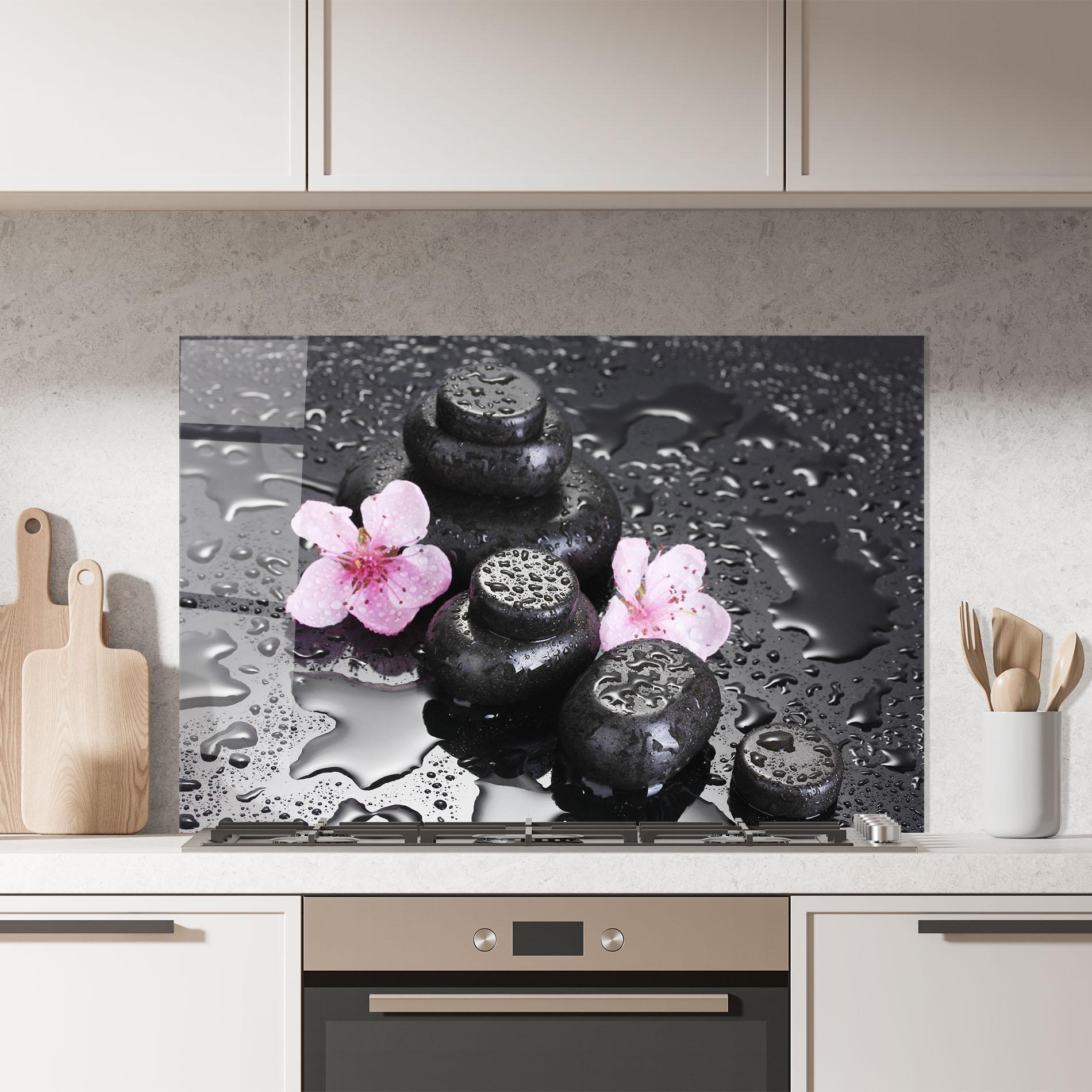 Küchenrückwand Glas Sakura Stones mockup 7