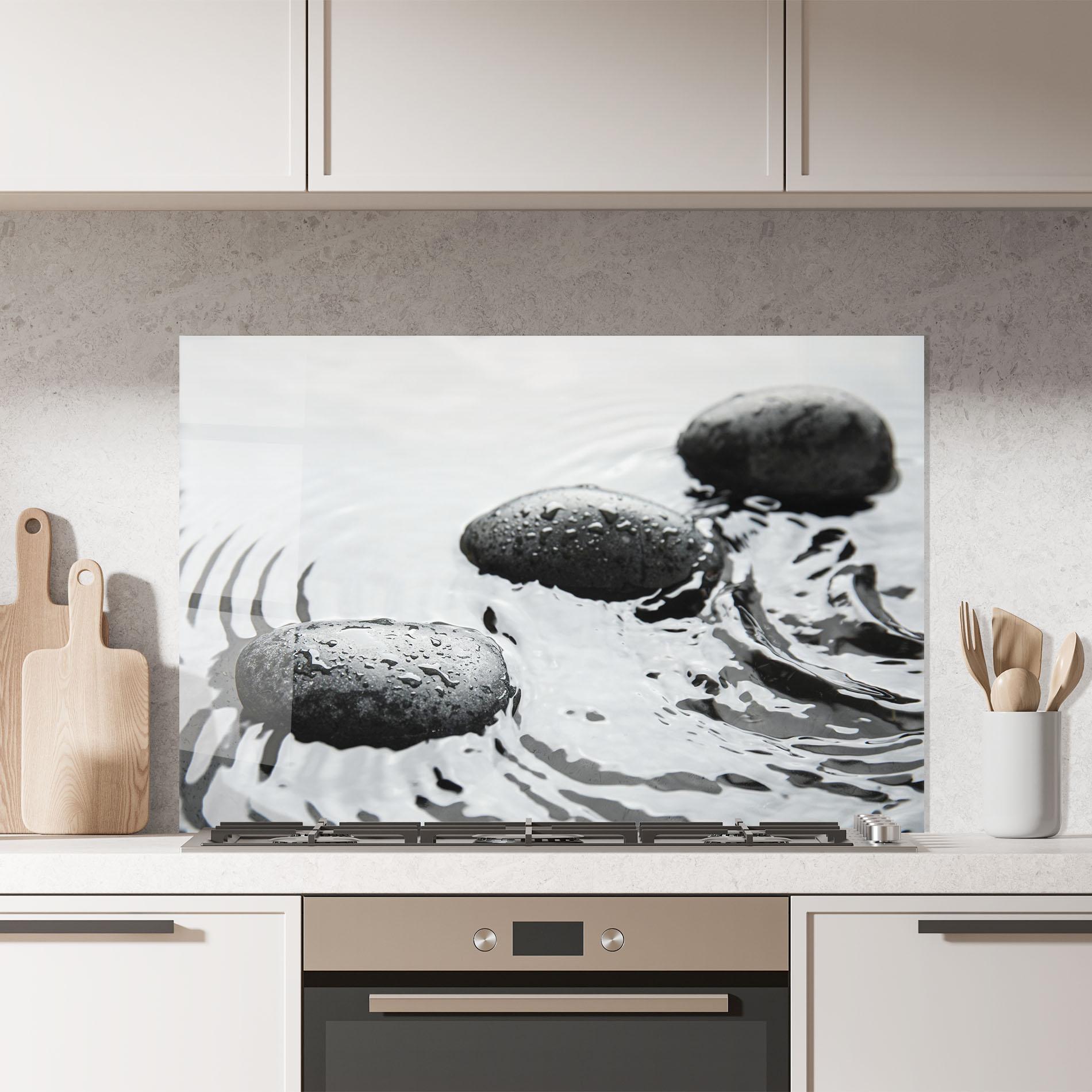 Küchenrückwand Glas Spa Stones Water mockup 7