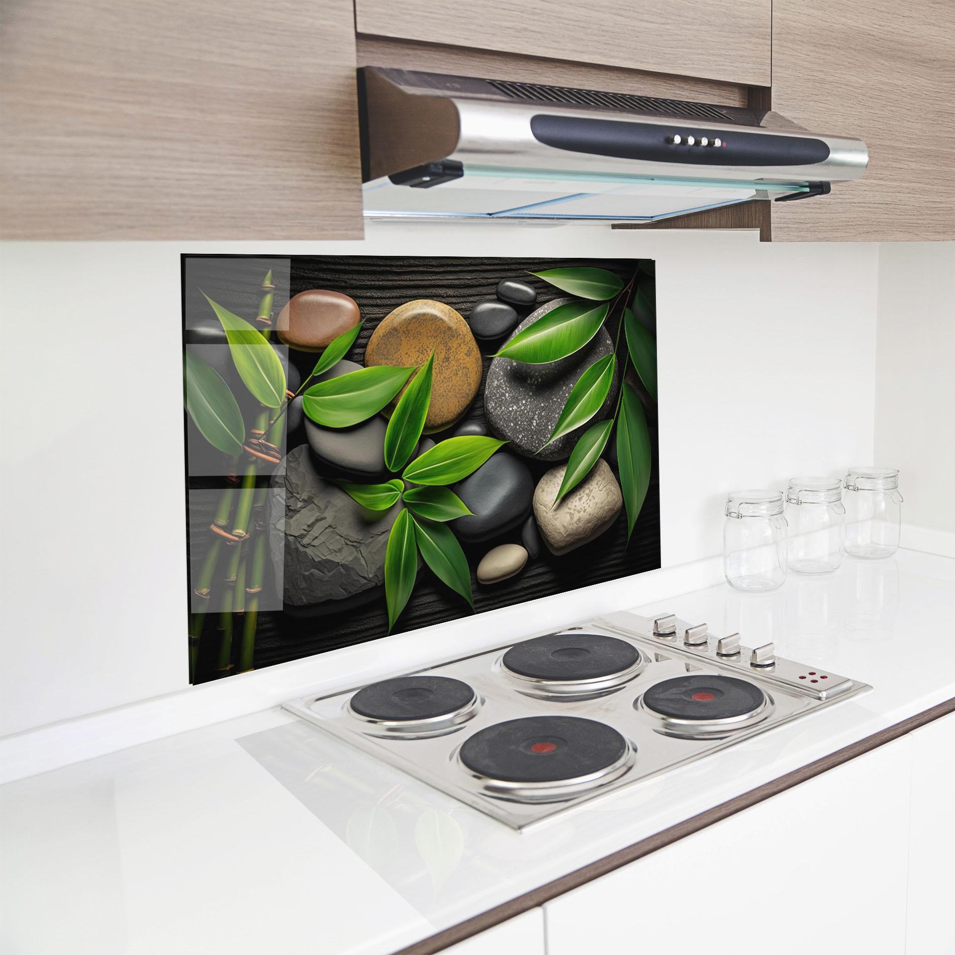 Küchenrückwand Glas Bamboo Stones View mockup 8