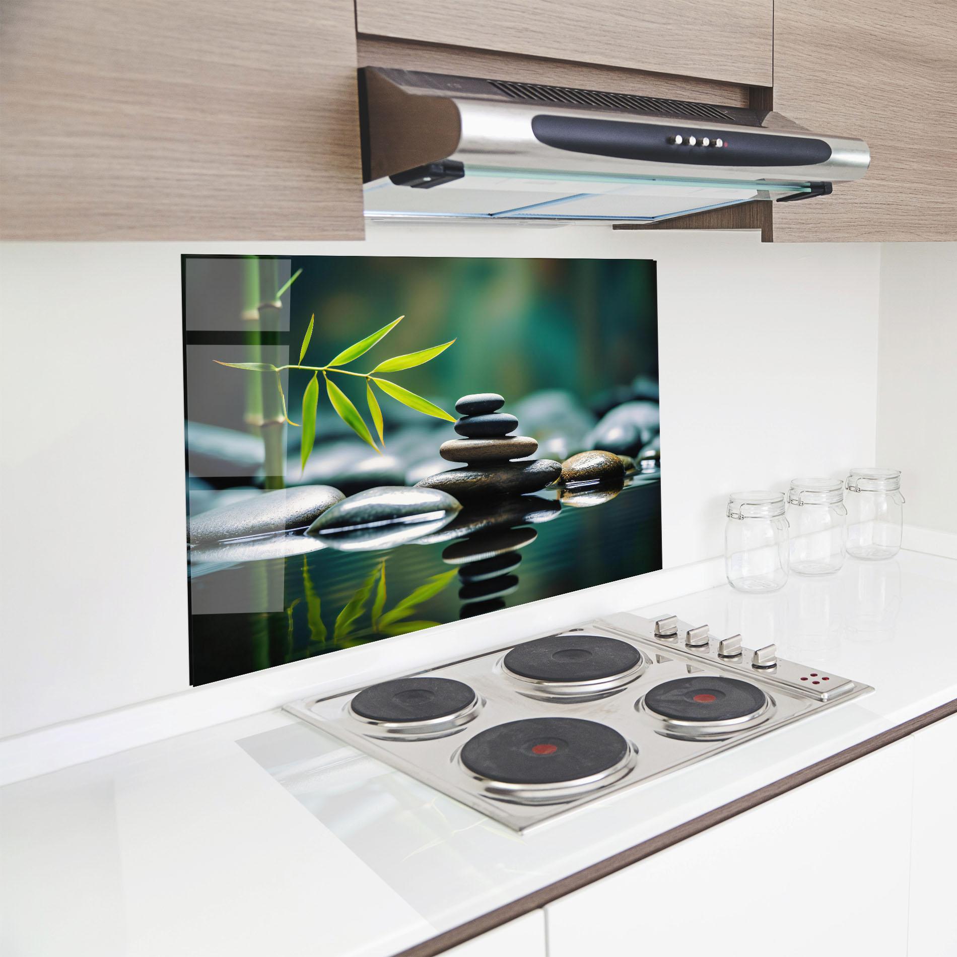 Küchenrückwand Glas Bamboo Stones mockup 8