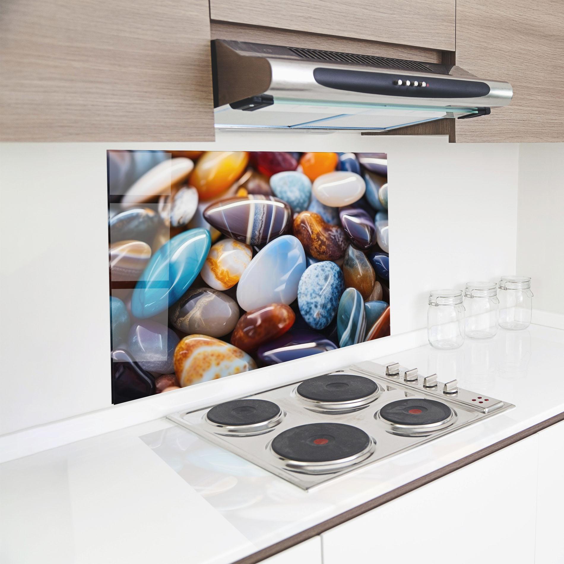 Küchenrückwand Glas Beach Gemstones mockup 8