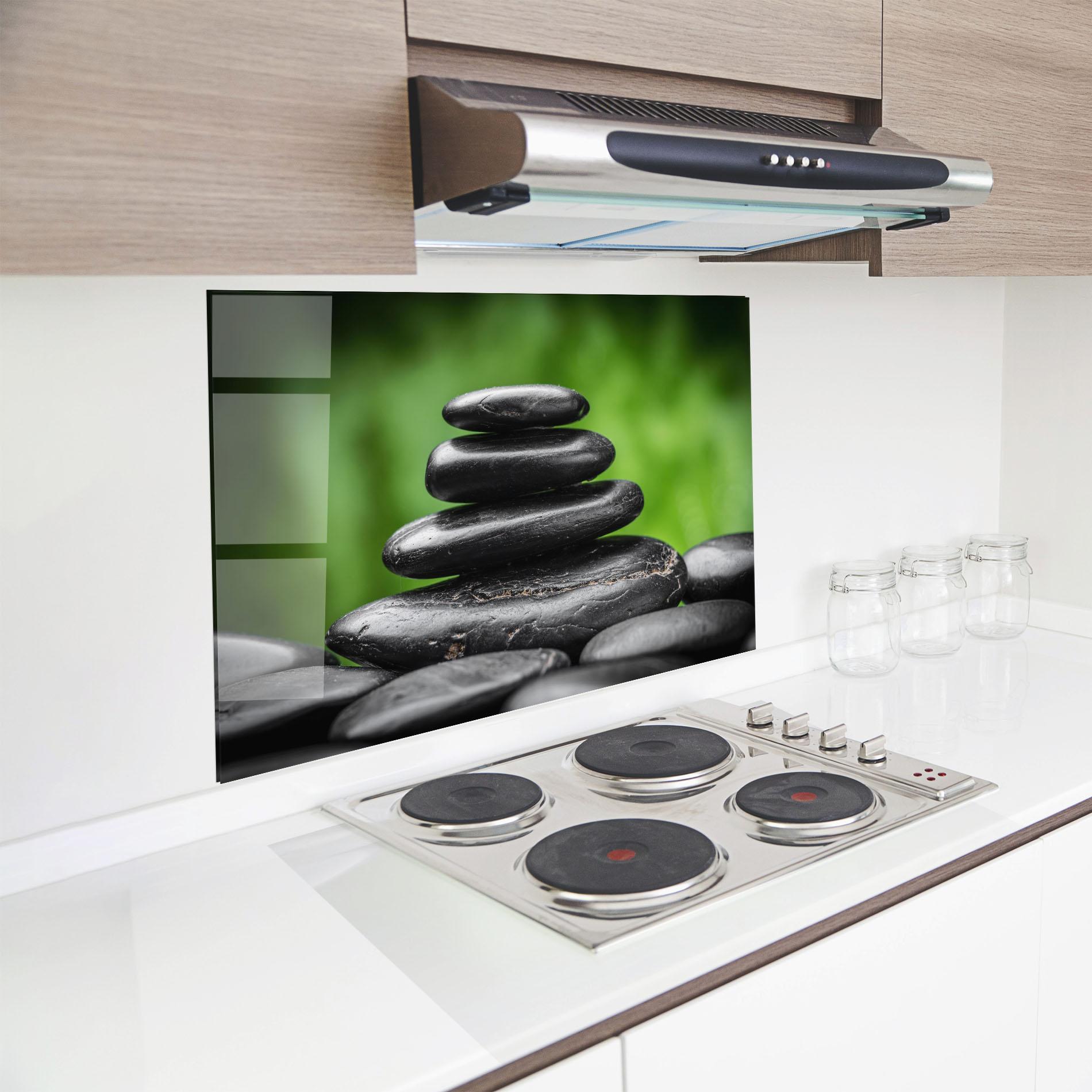 Küchenrückwand Glas Black Stone Meditation mockup 8