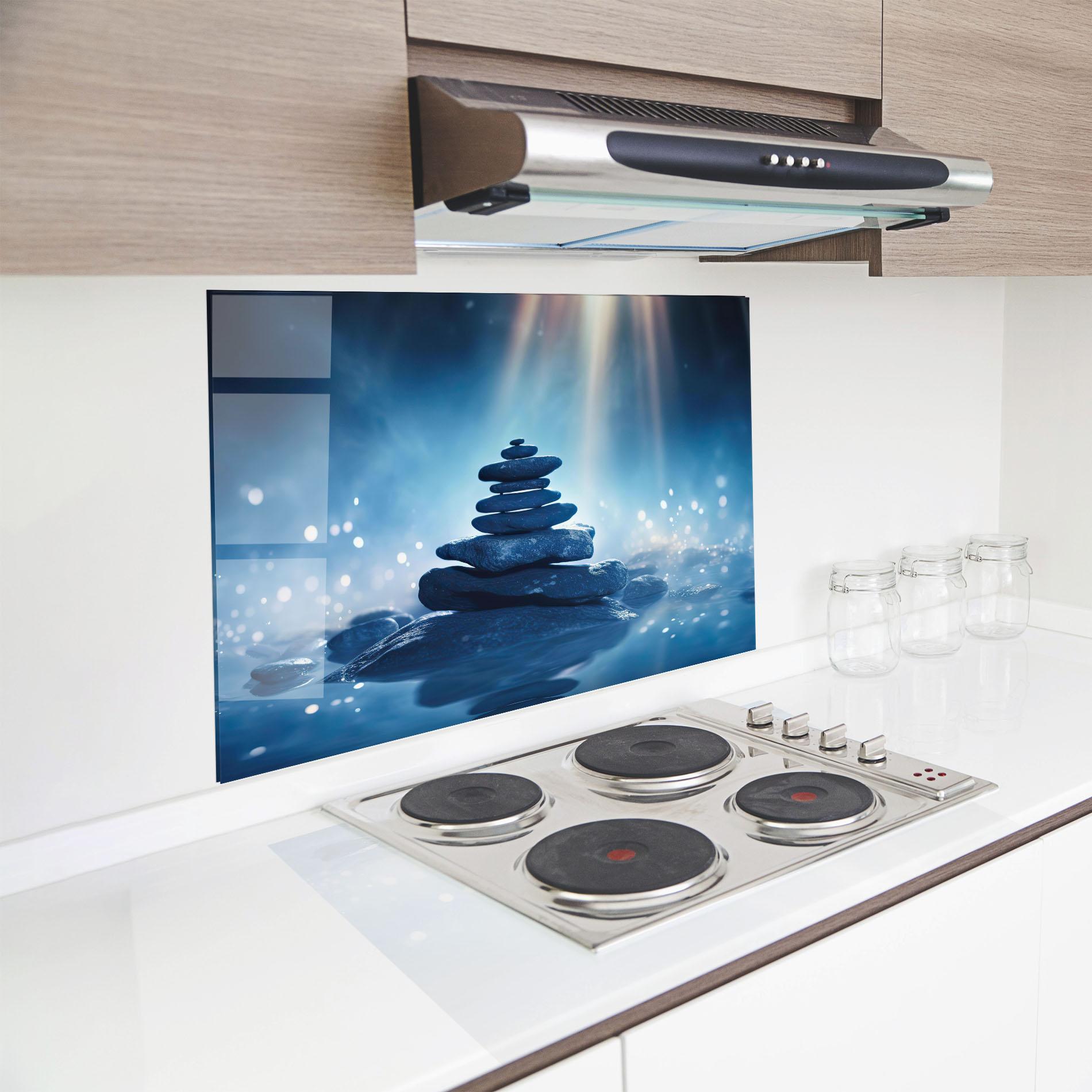Küchenrückwand Glas Blue Light Stone mockup 8