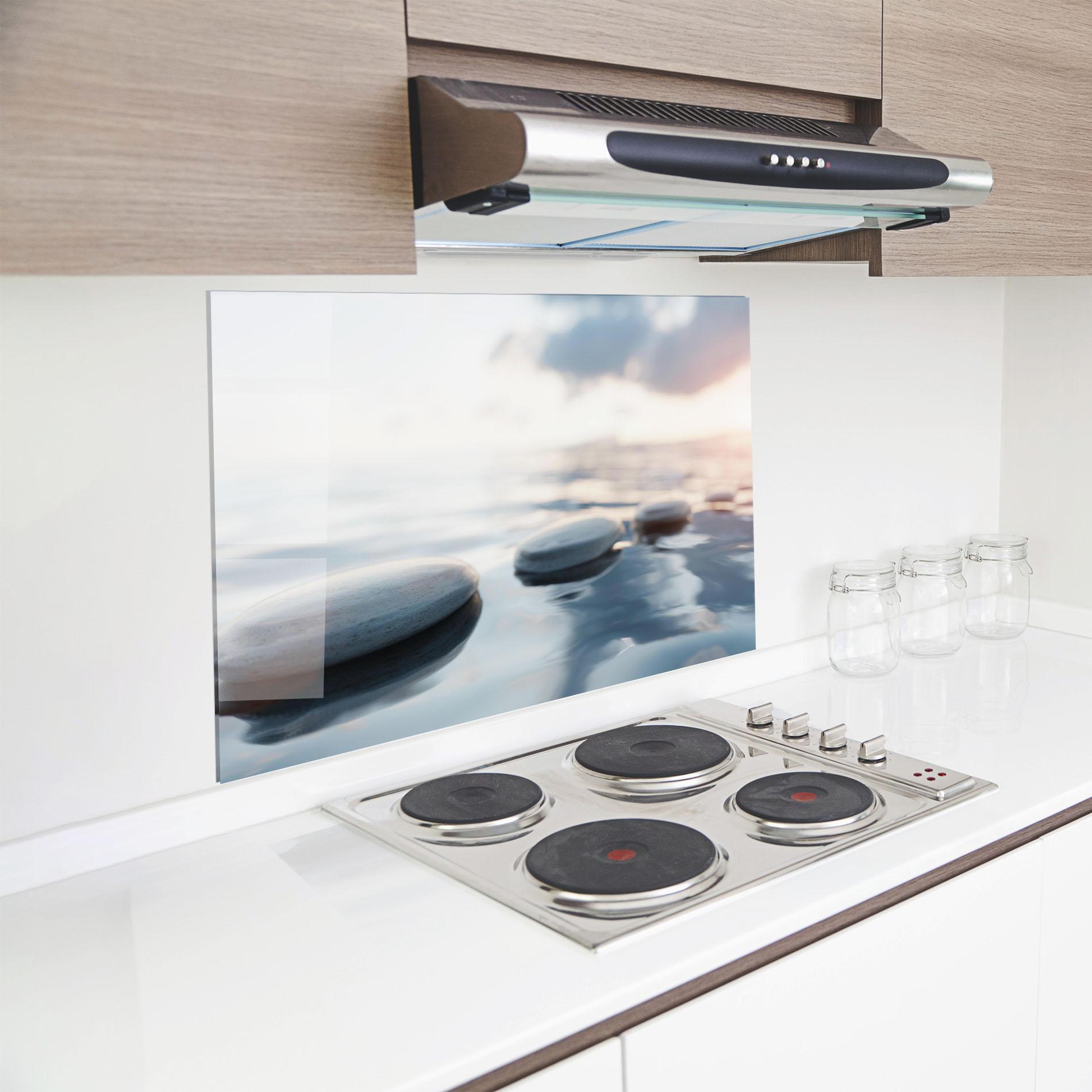 Küchenrückwand Glas Calm Water Stone mockup 8