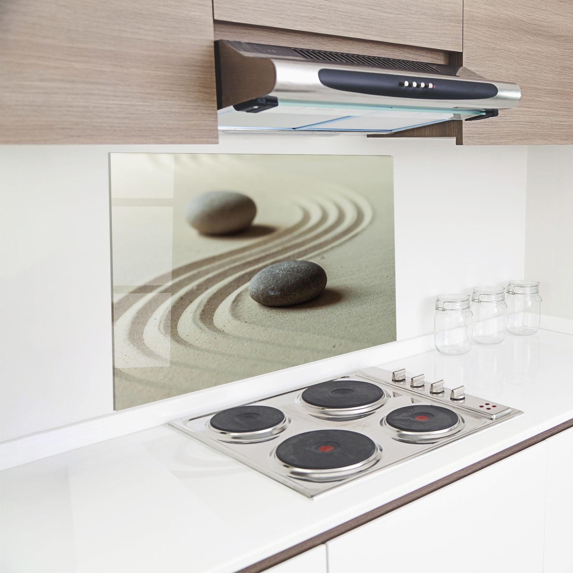 Küchenrückwand Glas Cream Sand Stones mockup 8