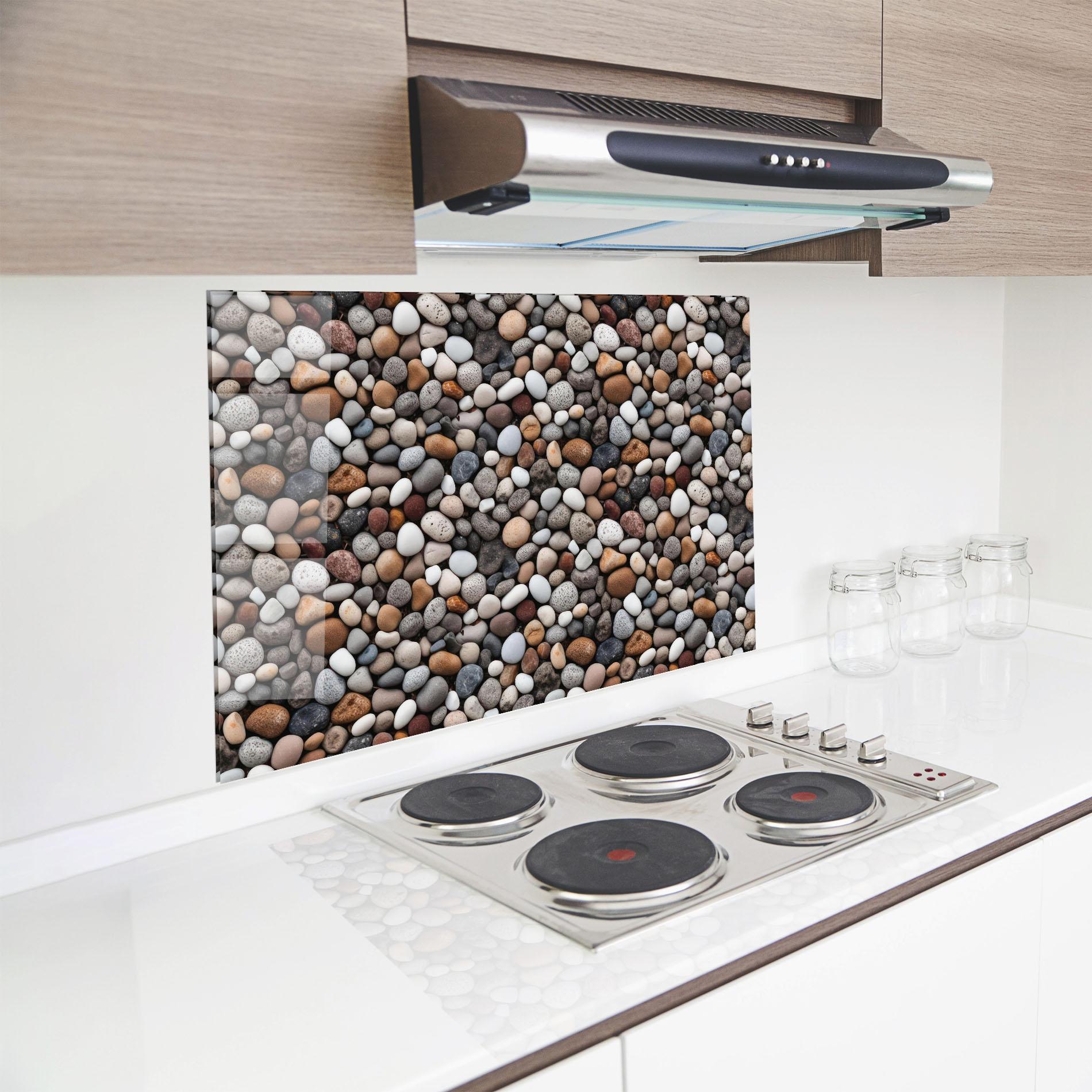 Küchenrückwand Glas Cream White Rocks mockup 8