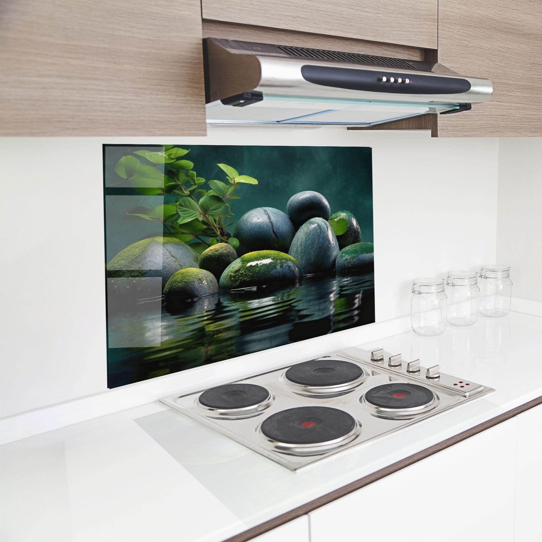Küchenrückwand Glas Green Stone Nature mockup 8