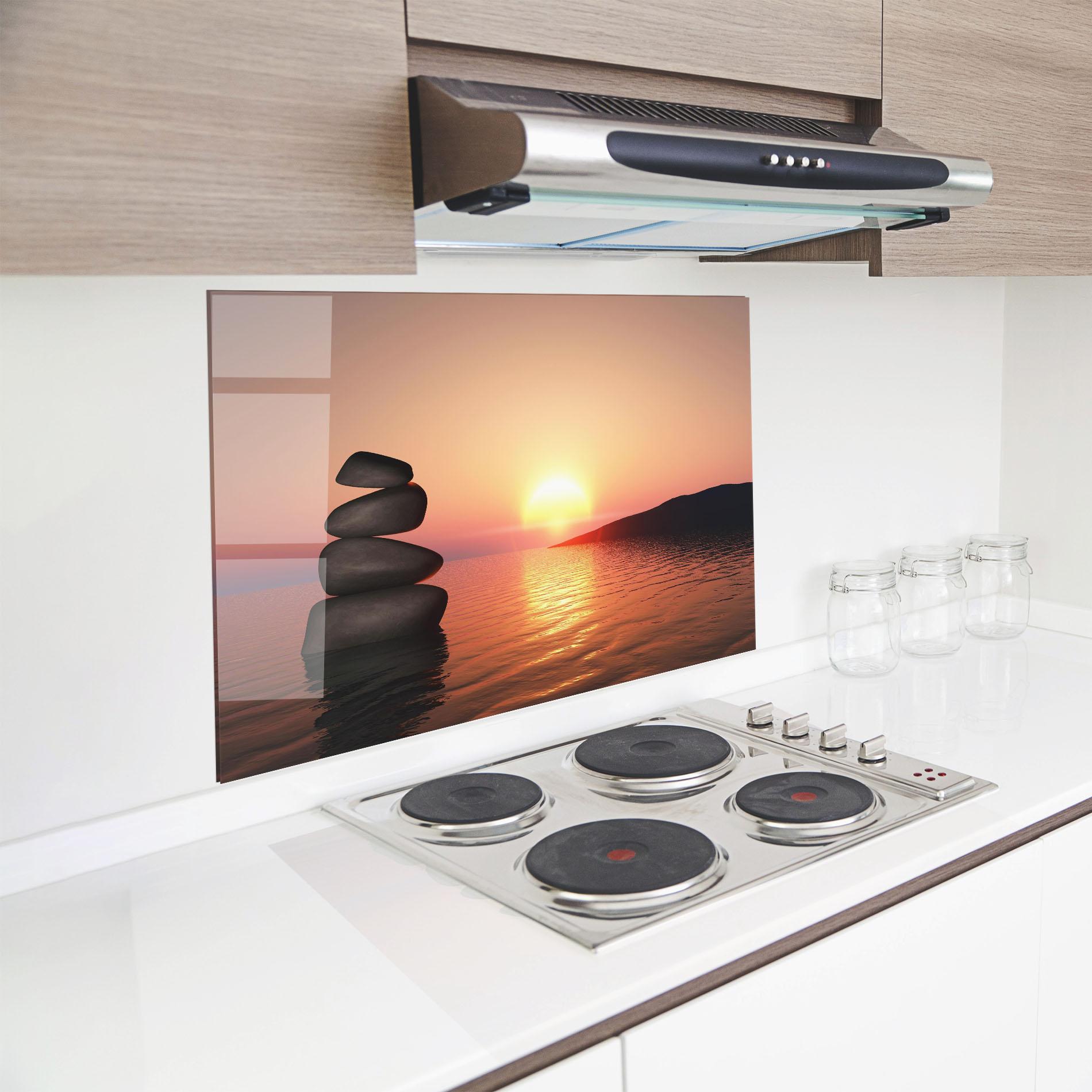 Küchenrückwand Glas Peace And Sunset mockup 8