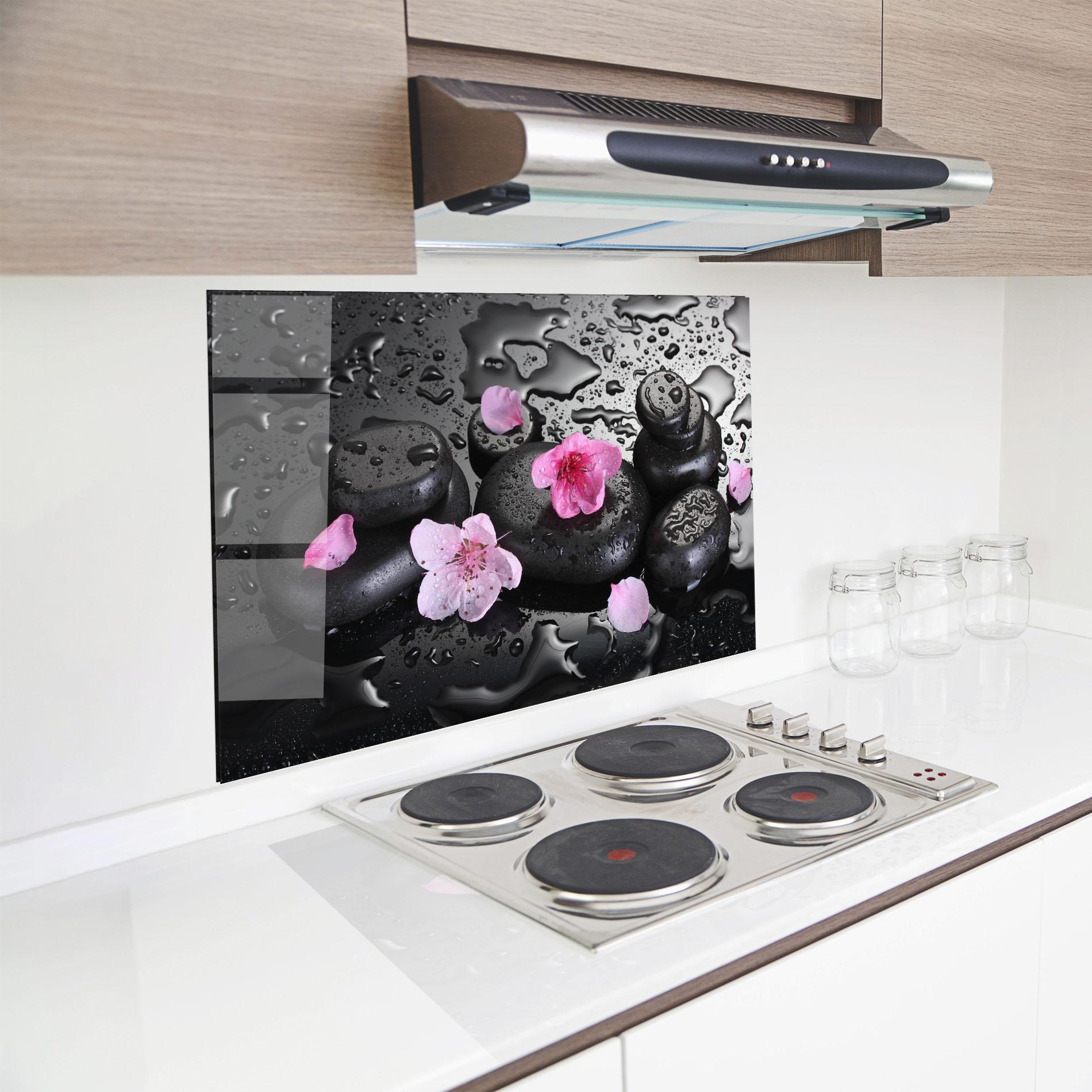 Küchenrückwand Glas Pink Sakura Stones mockup 8