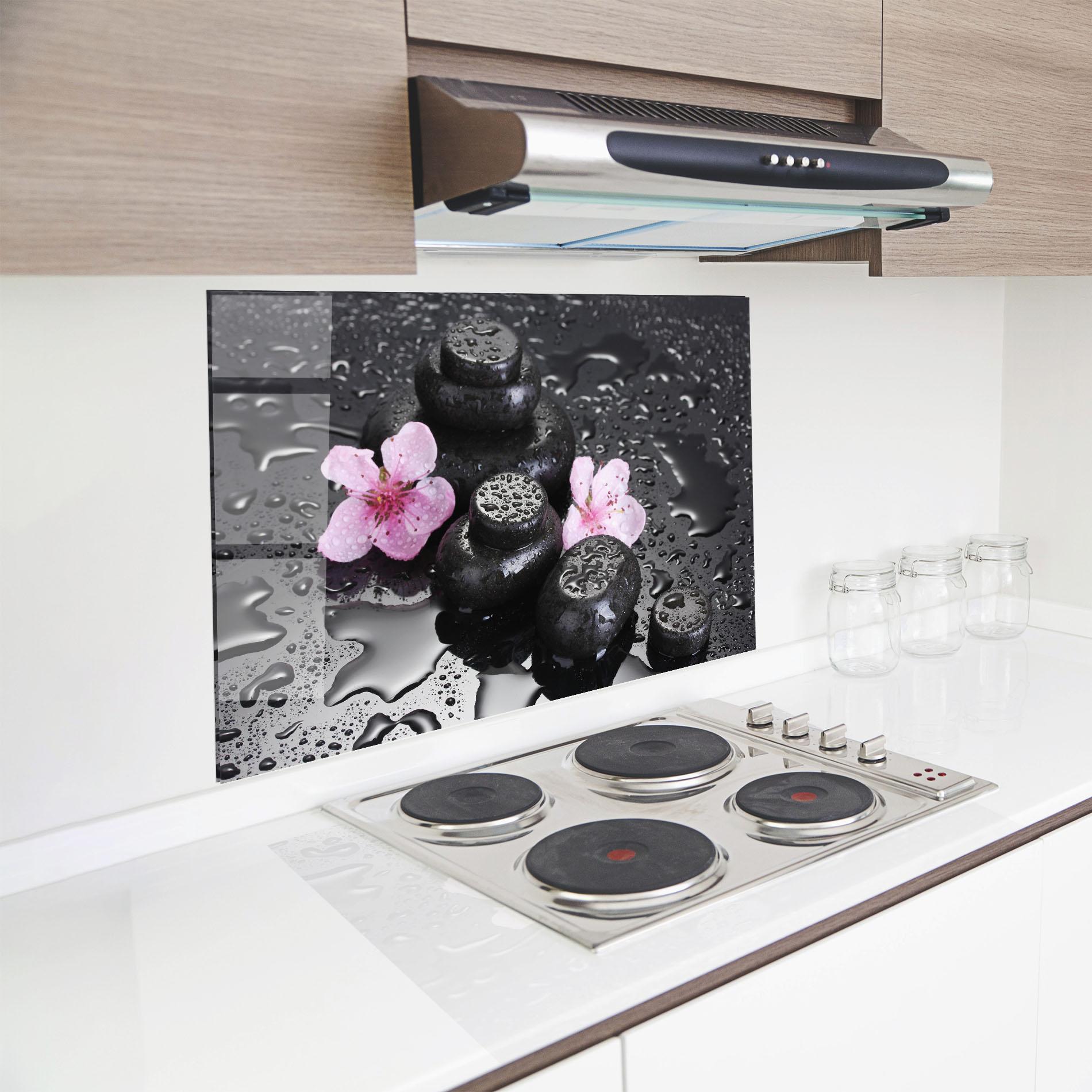 Küchenrückwand Glas Sakura Stones mockup 8