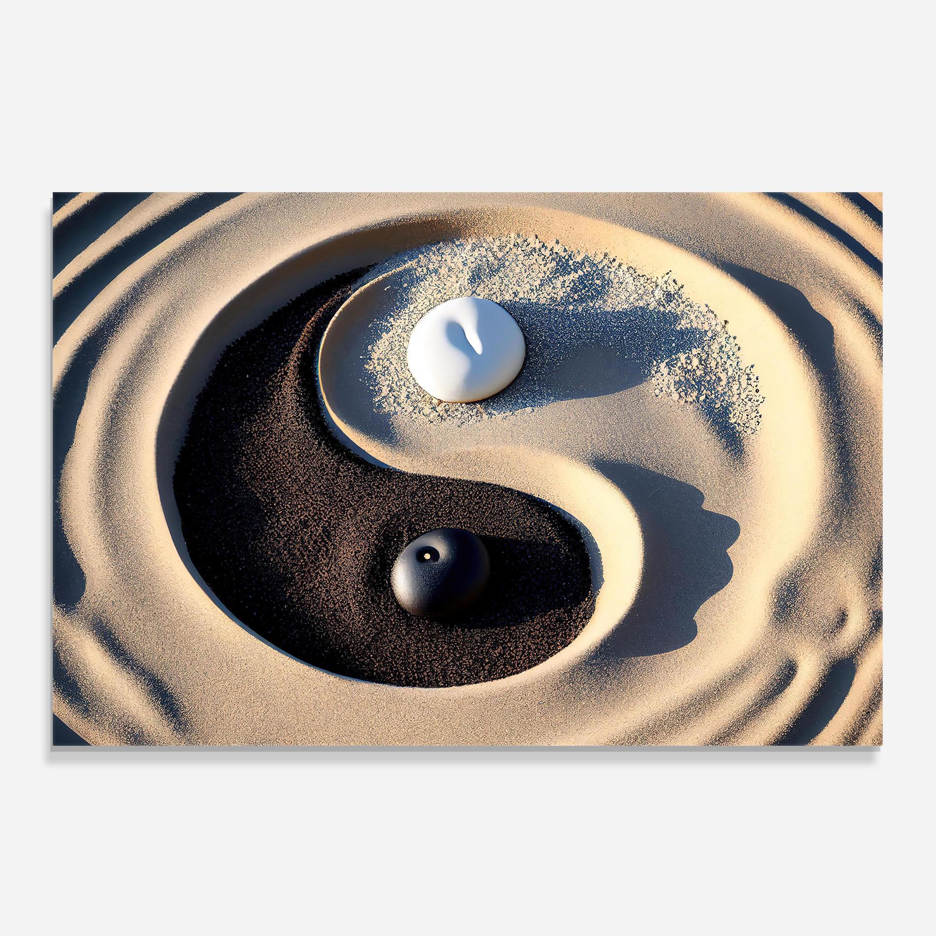 Küchenrückwand Glas Black Sand Yinyang mockup 0