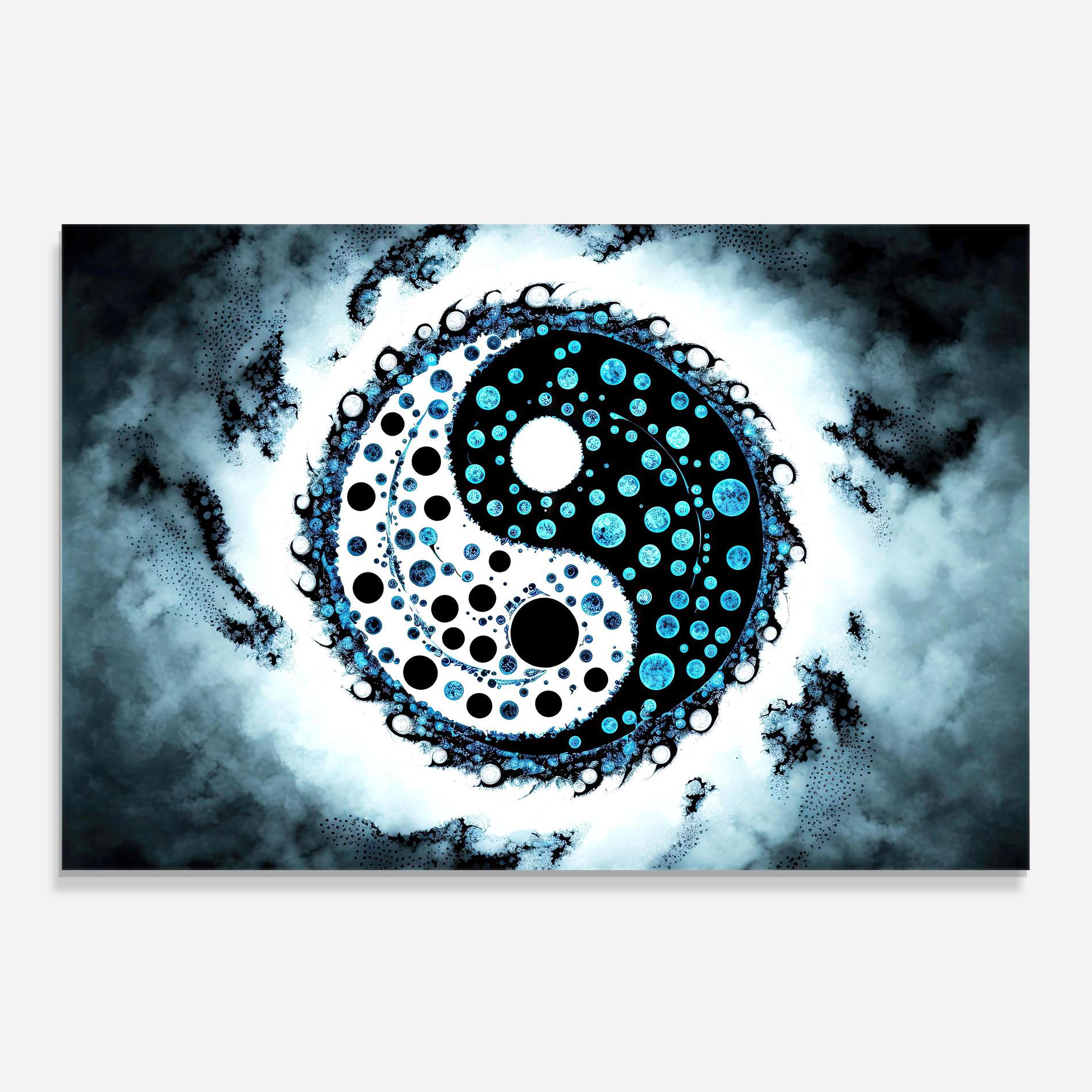 Küchenrückwand Glas Blue White Yinyang mockup 0
