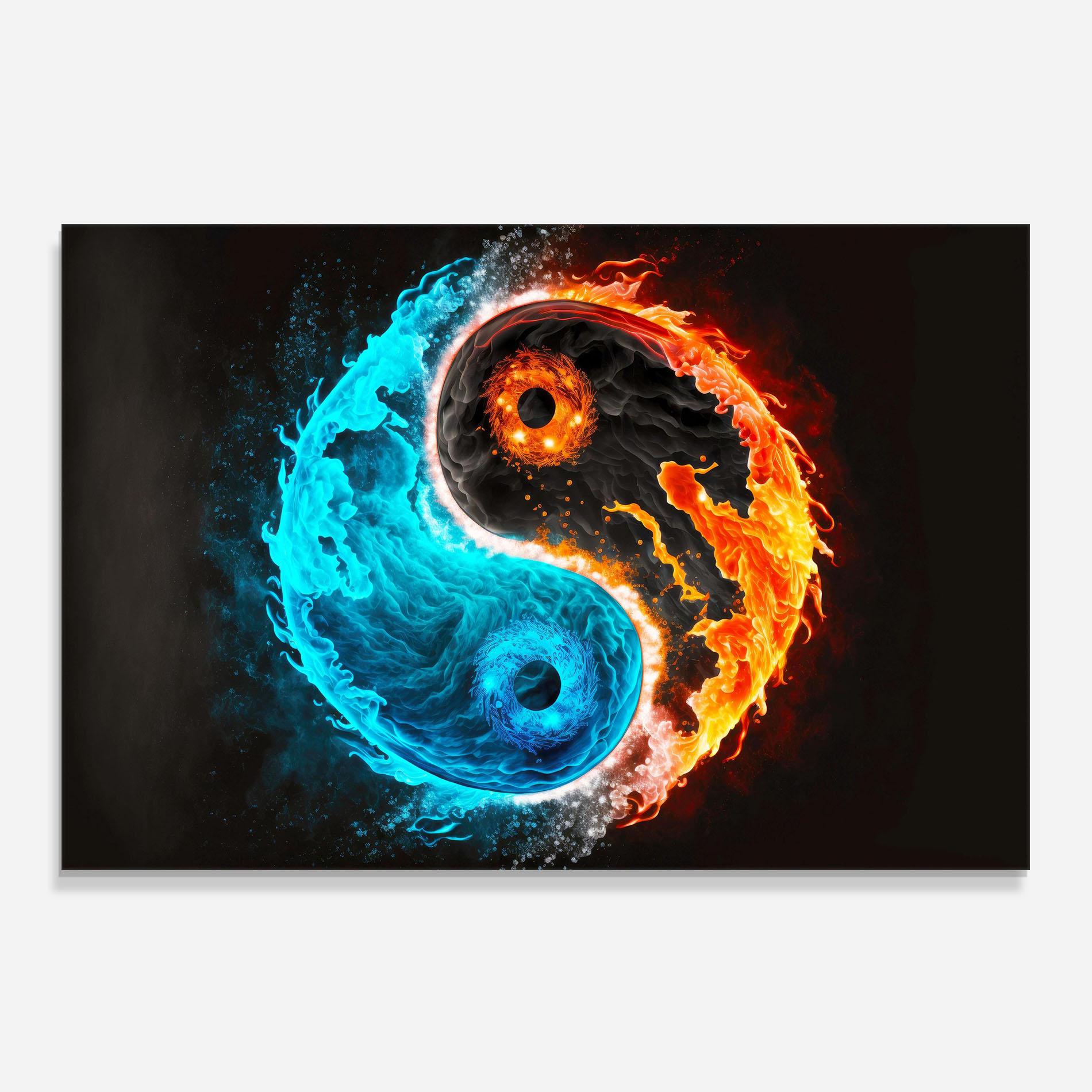 Küchenrückwand Glas Fire Yinyang Art mockup 0