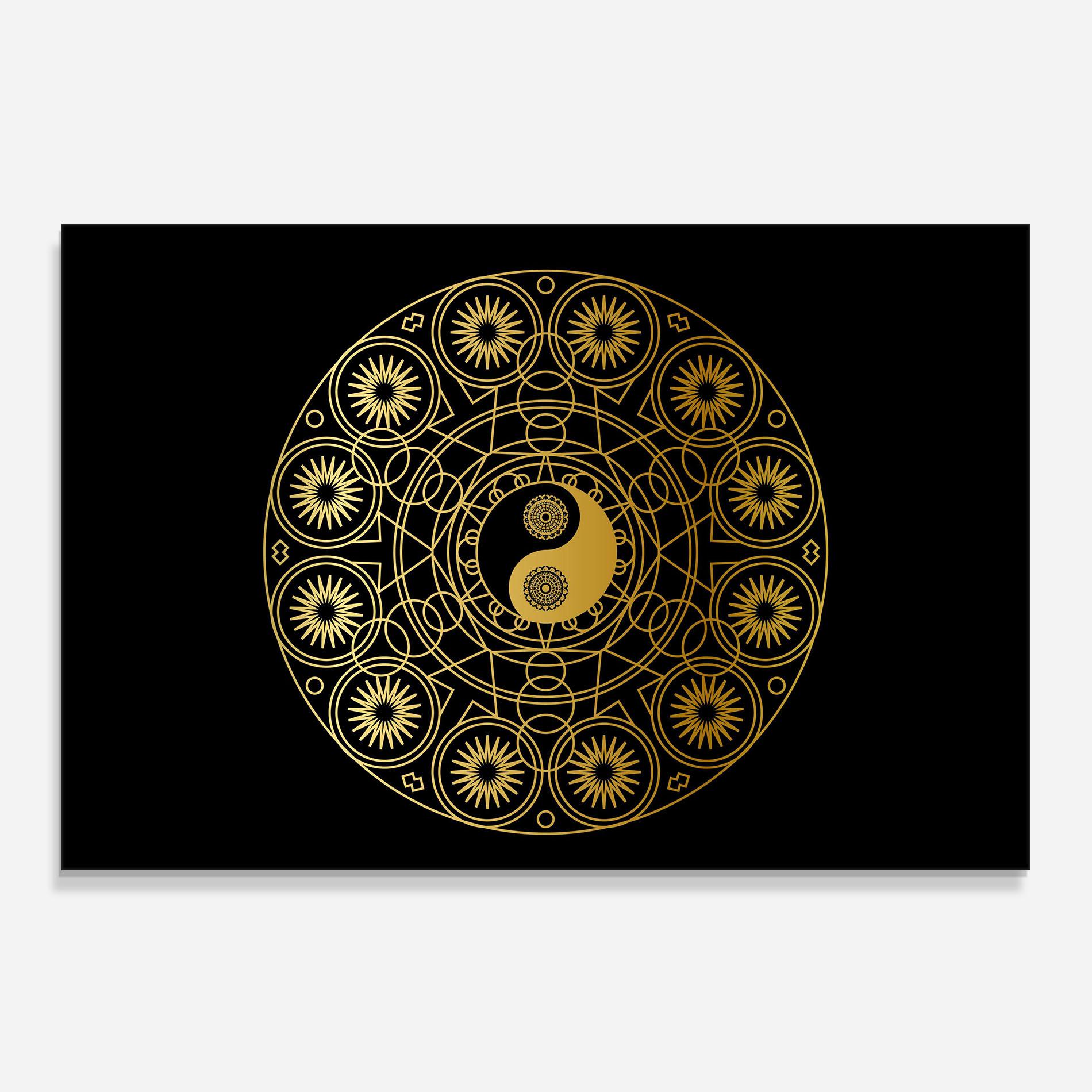 Küchenrückwand Glas Gold Meditation Mandala mockup 0