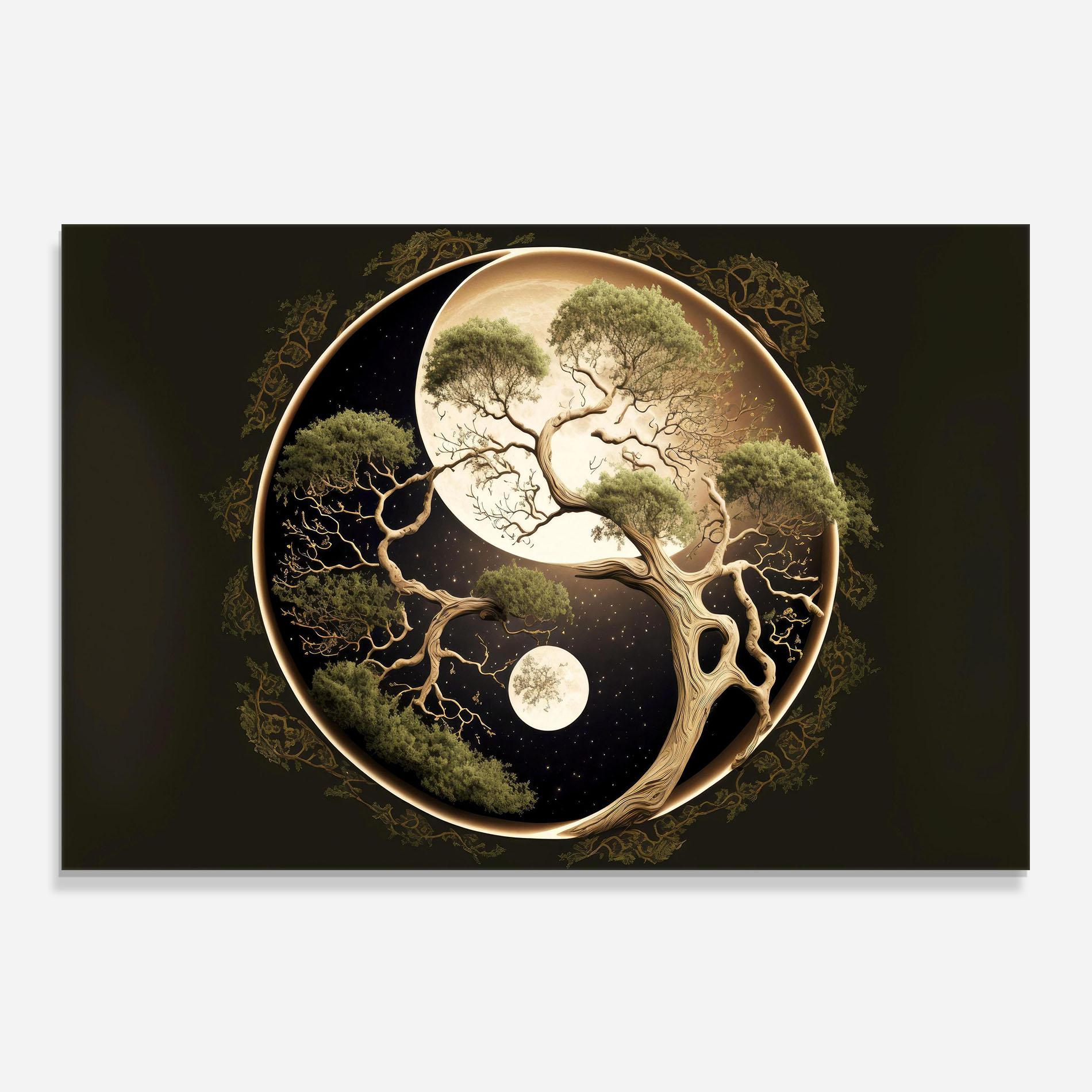 Küchenrückwand Glas Green Tree Yinyang mockup 0