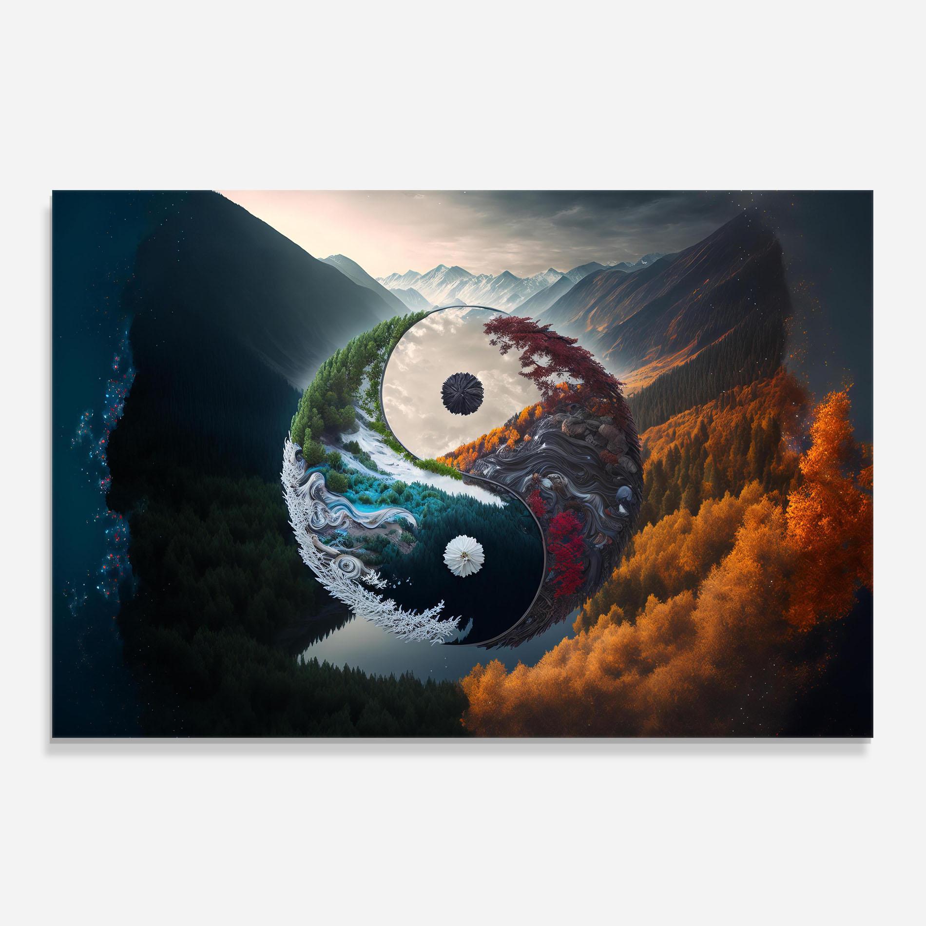 Küchenrückwand Glas Mountain Yinyang mockup 0