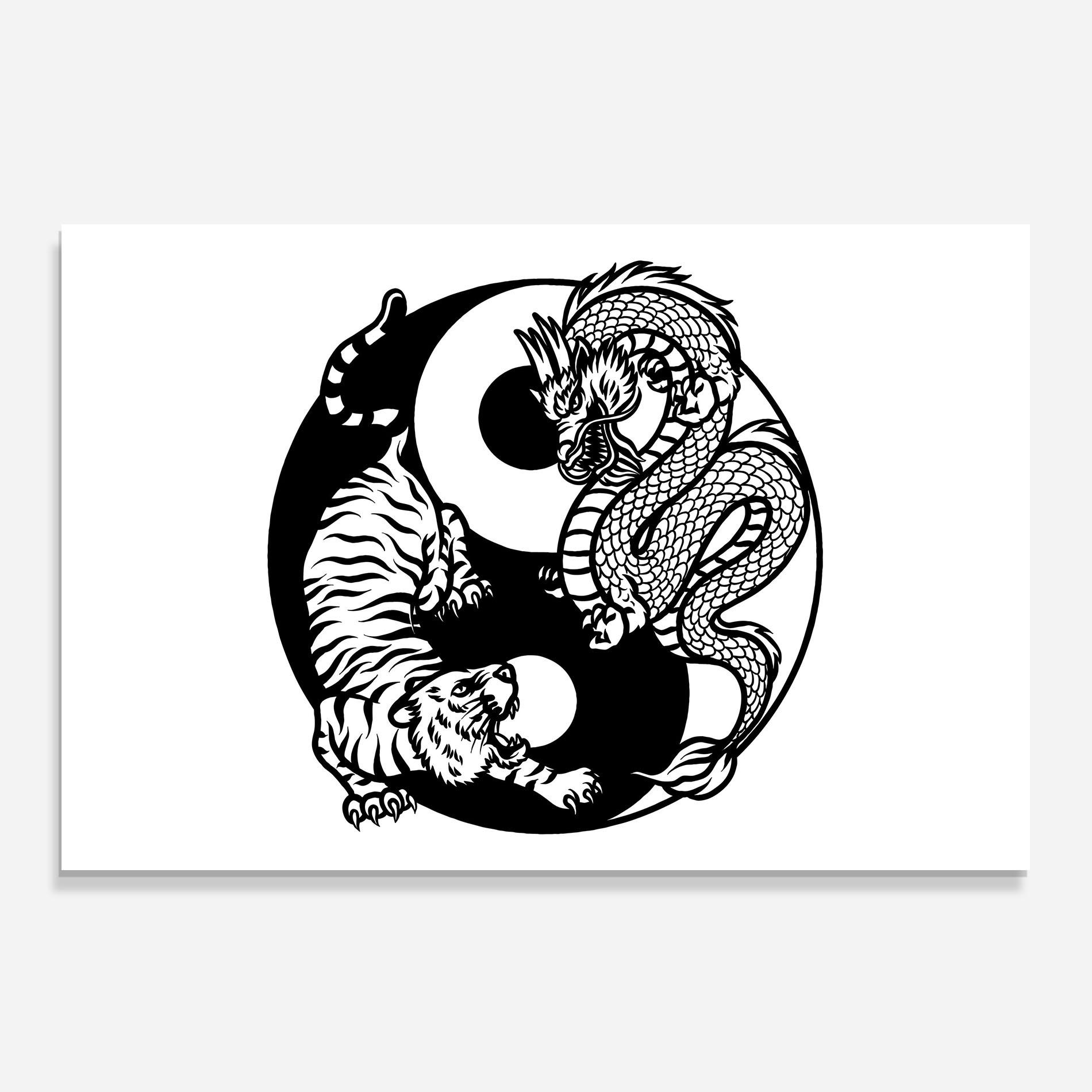 Küchenrückwand Glas Tiger Dragon Yinyang mockup 0