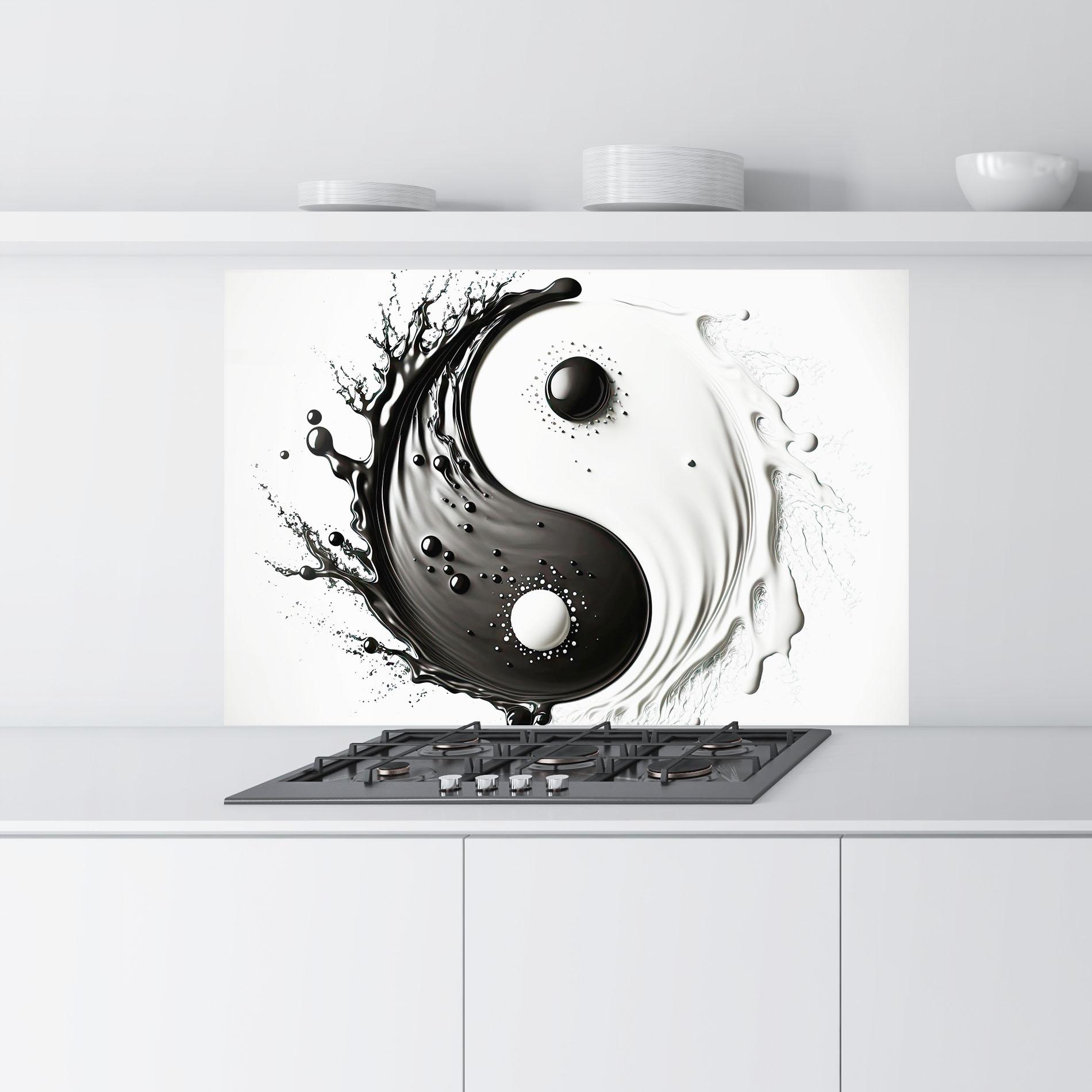 Küchenrückwand Glas Black Liquid Yinyang mockup 9