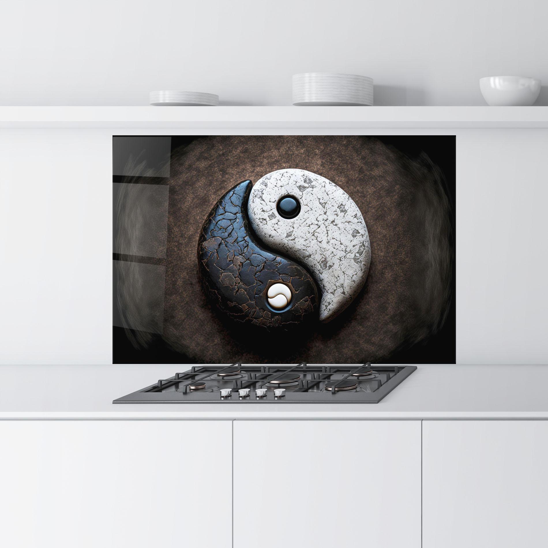 Küchenrückwand Glas Black Stone Yinyang mockup 9