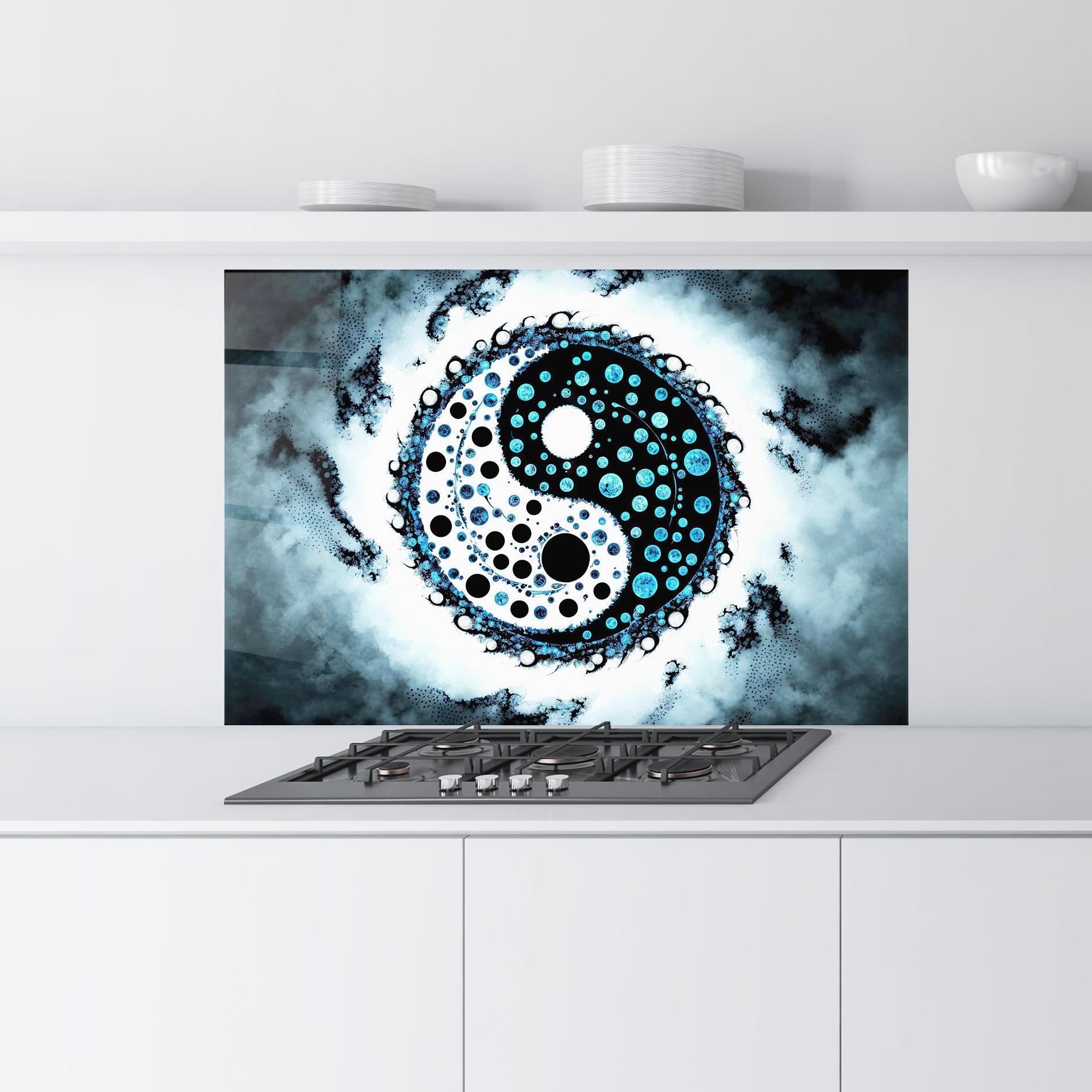 Küchenrückwand Glas Blue White Yinyang mockup 9