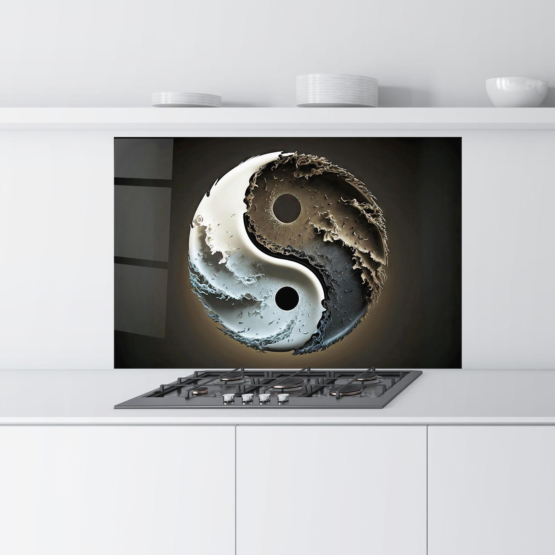 Küchenrückwand Glas Brown Smoke Yinyang mockup 9