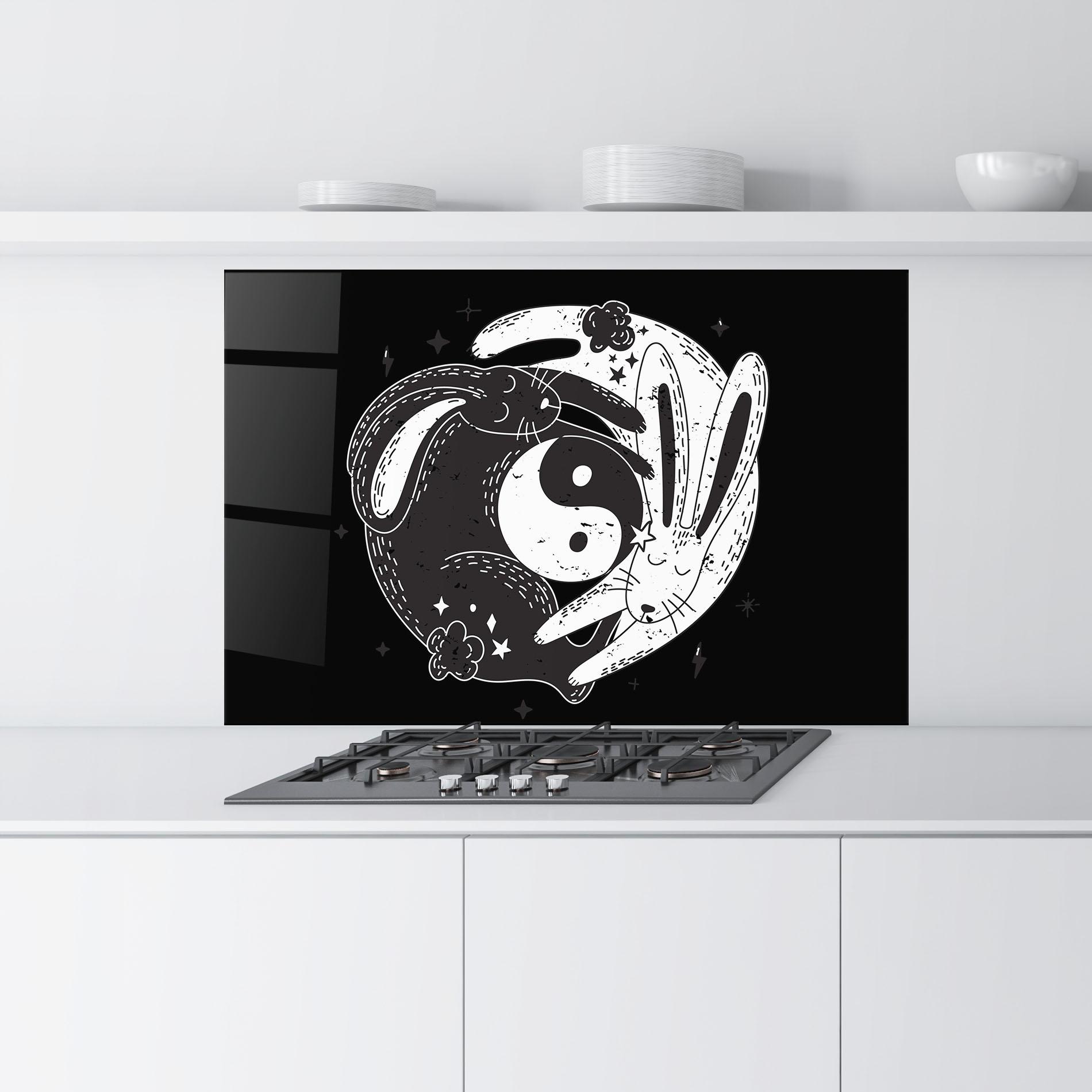 Küchenrückwand Glas Bunny Yinyang mockup 9