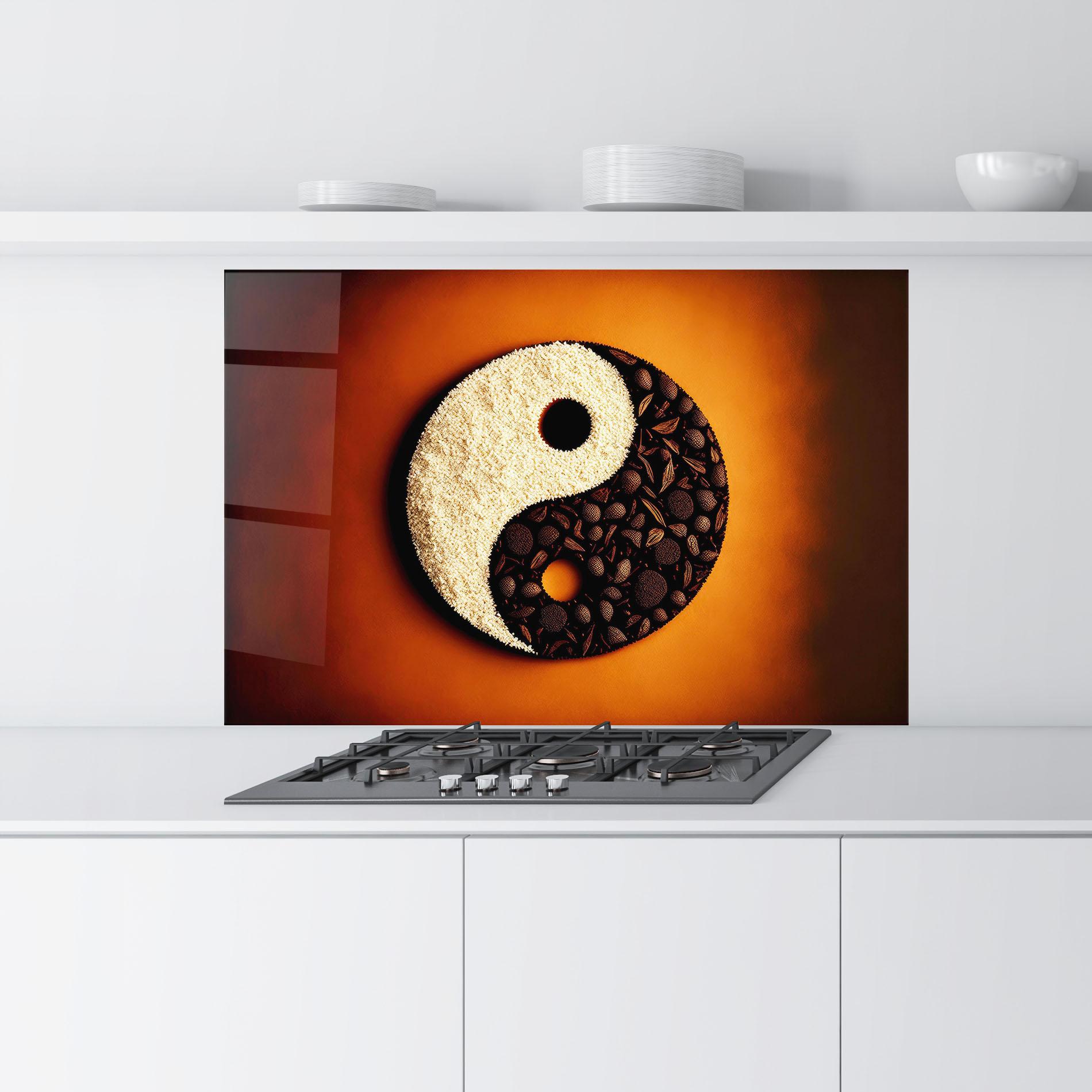 Küchenrückwand Glas Coffee Yinyang mockup 9