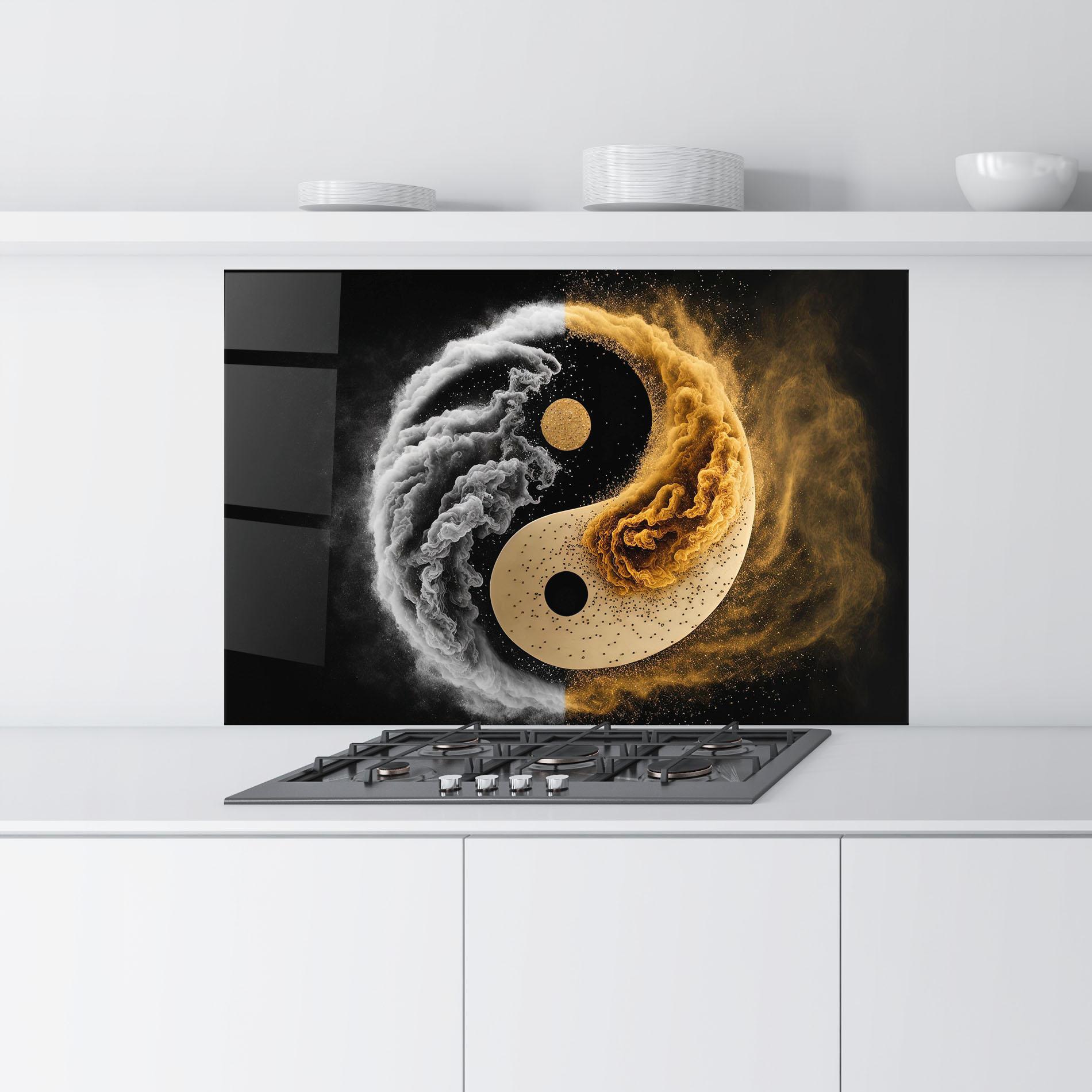 Küchenrückwand Glas Cream Smoke Yinyang mockup 9